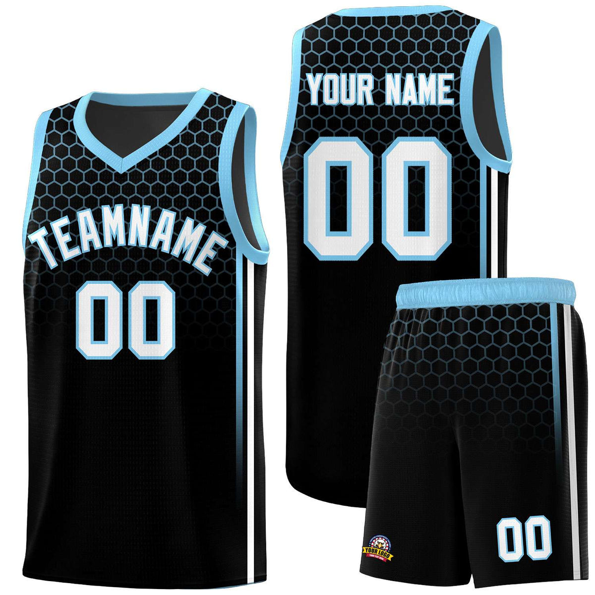Custom Black Personalized Honeycomb Pattern Sports Uniform Basketball Jersey