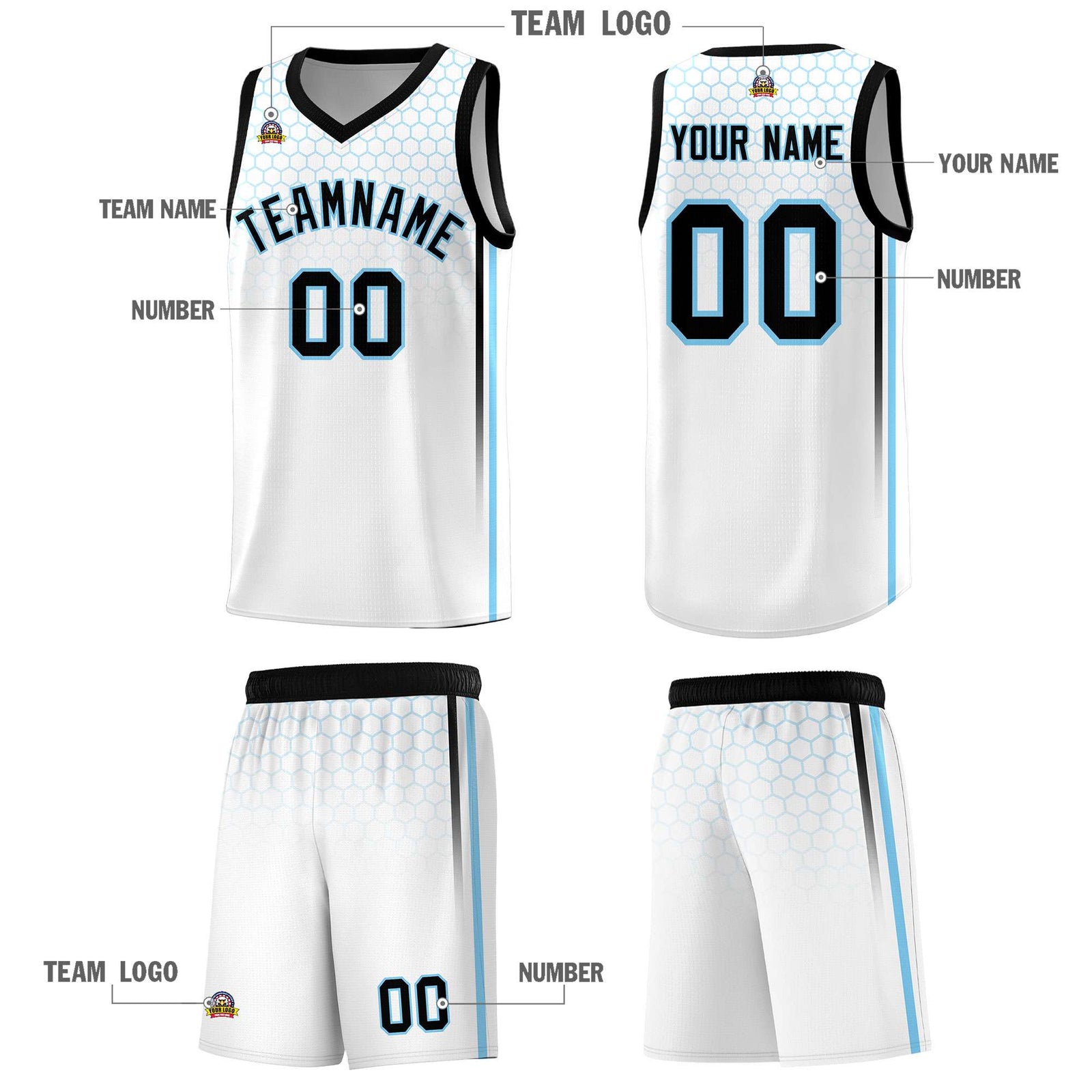 Custom White Personalized Honeycomb Pattern Sports Uniform Basketball Jersey