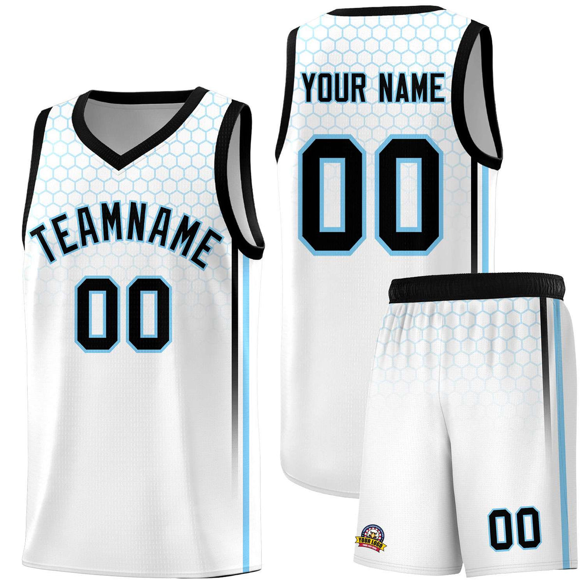 Custom White Personalized Honeycomb Pattern Sports Uniform Basketball Jersey