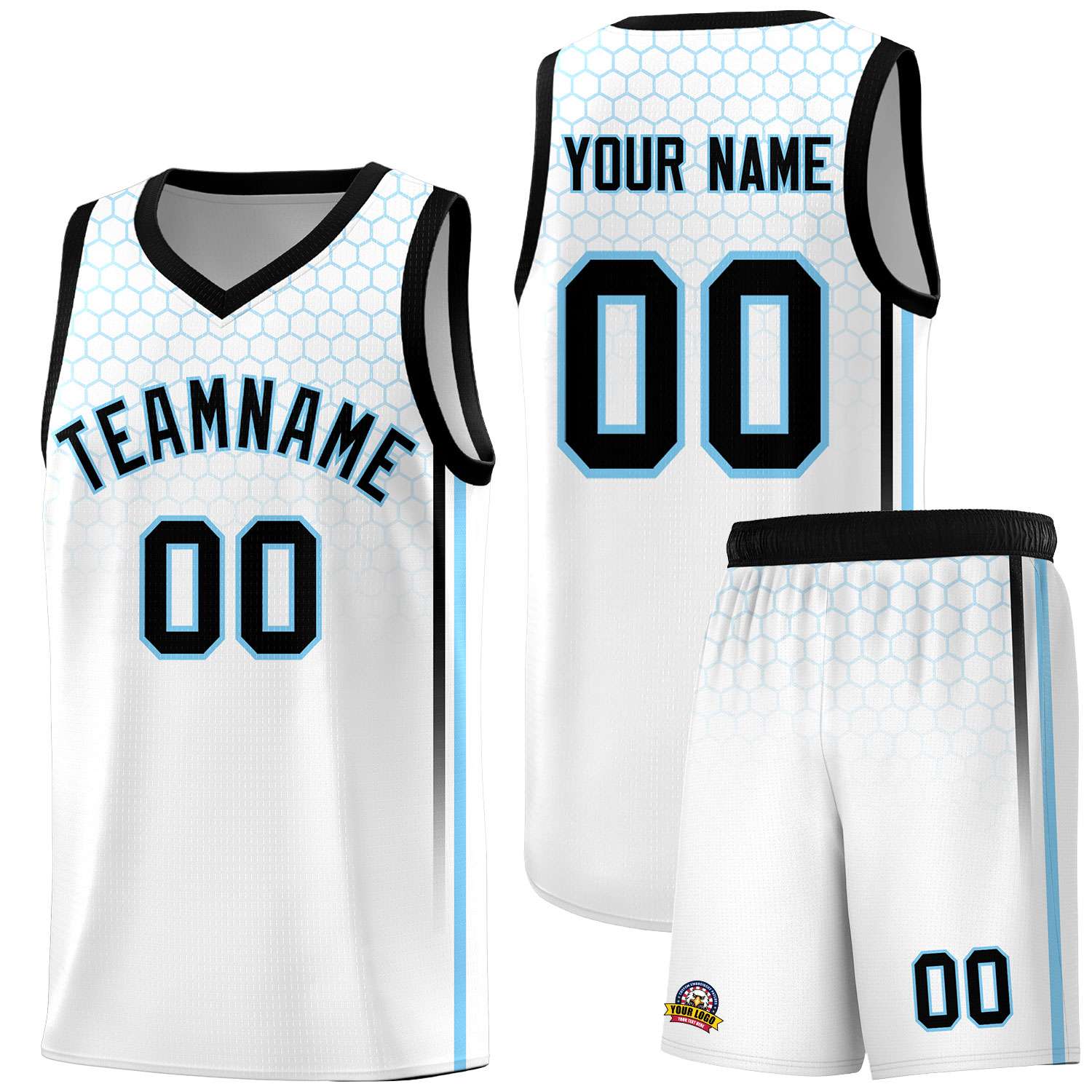 Custom White Personalized Honeycomb Pattern Sports Uniform Basketball Jersey