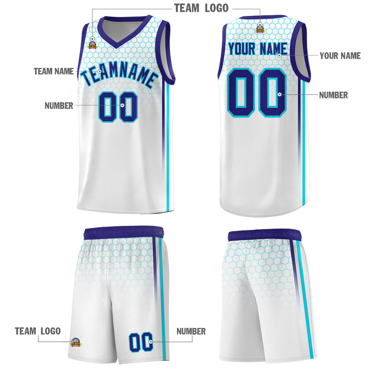 Custom White Personalized Honeycomb Pattern Sports Uniform Basketball Jersey