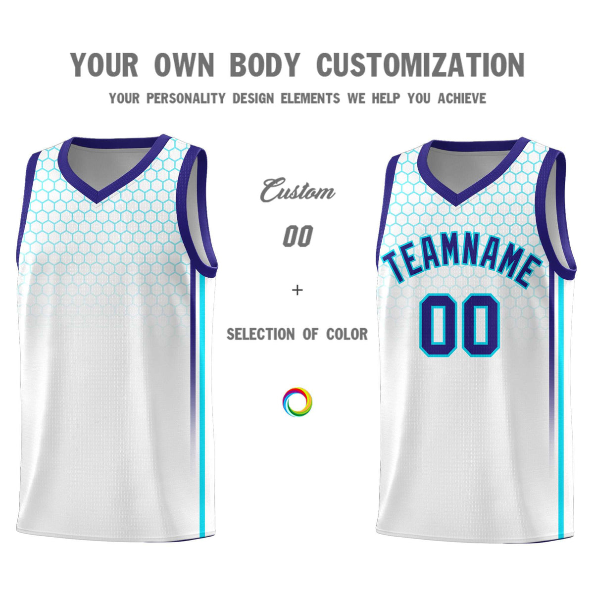 Custom White Personalized Honeycomb Pattern Sports Uniform Basketball Jersey