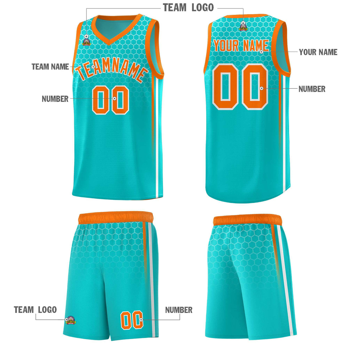 Custom Sky Blue Personalized Honeycomb Pattern Sports Uniform Basketball Jersey