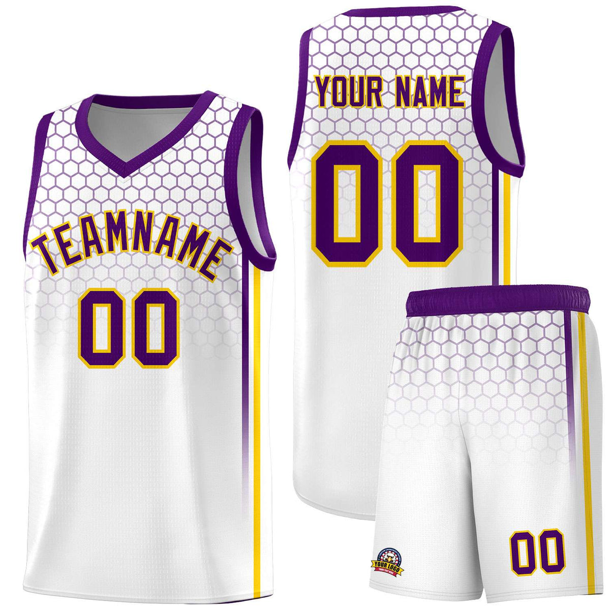 Custom White Personalized Honeycomb Pattern Sports Uniform Basketball Jersey