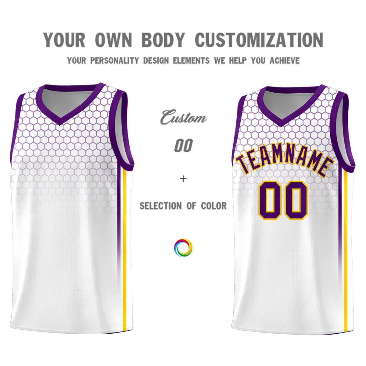 Custom White Personalized Honeycomb Pattern Sports Uniform Basketball Jersey