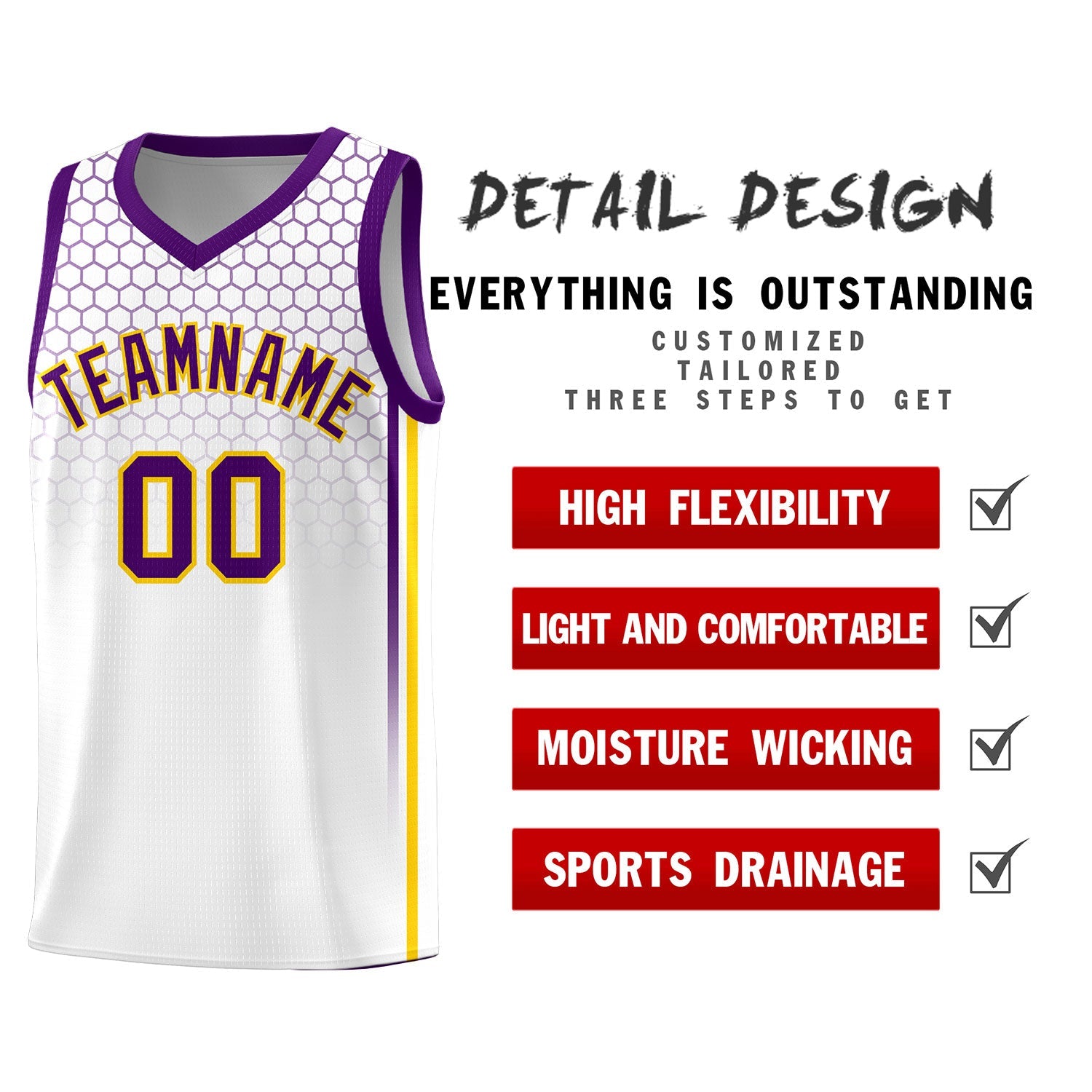 Custom White Personalized Honeycomb Pattern Sports Uniform Basketball Jersey