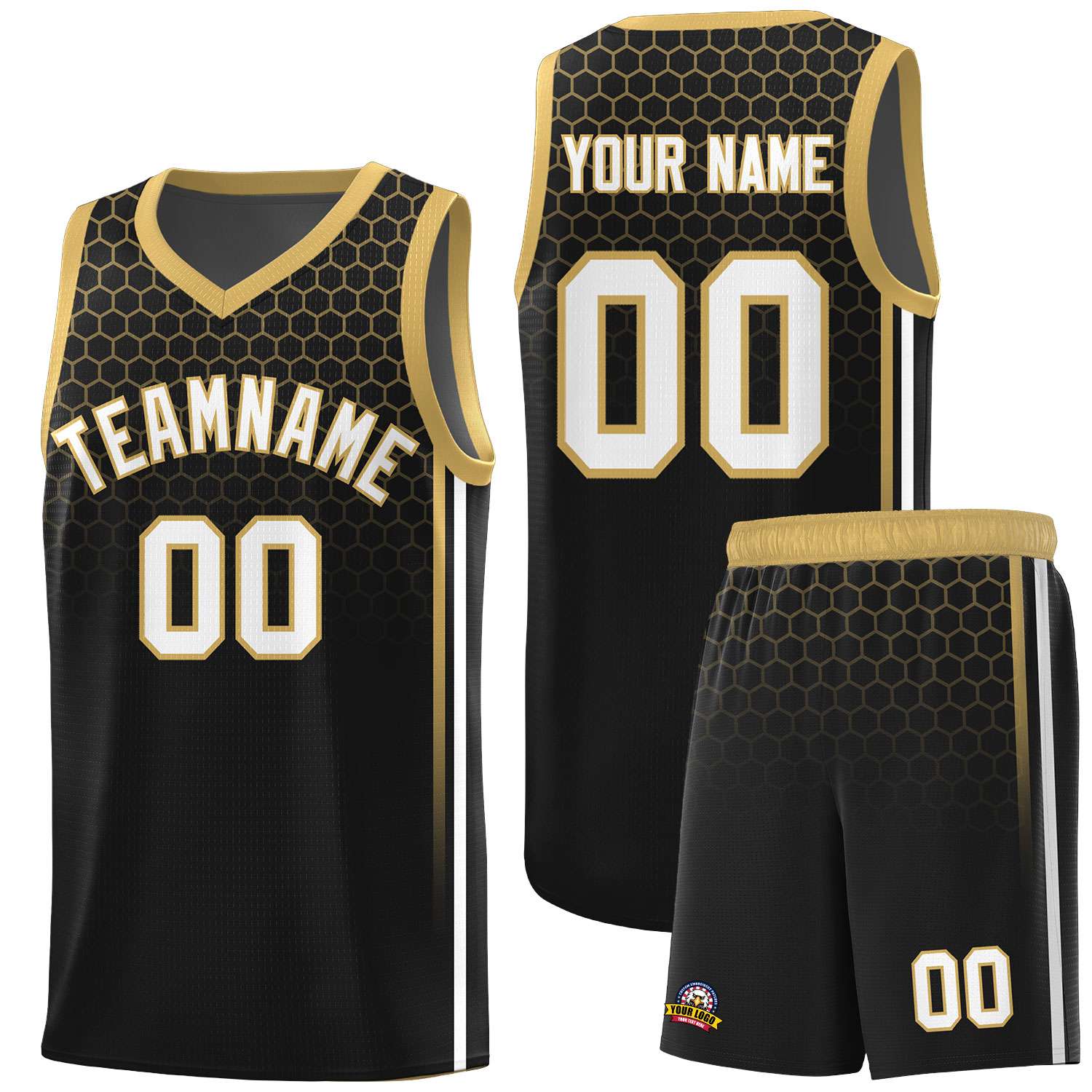Custom Black Personalized Honeycomb Pattern Sports Uniform Basketball Jersey