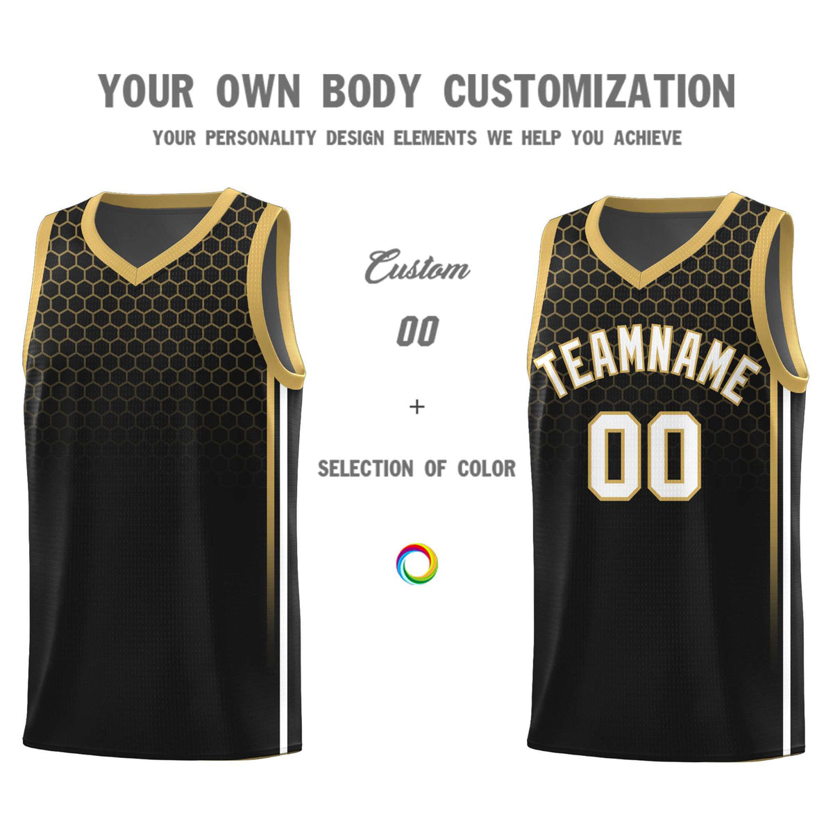 Custom Black Personalized Honeycomb Pattern Sports Uniform Basketball Jersey