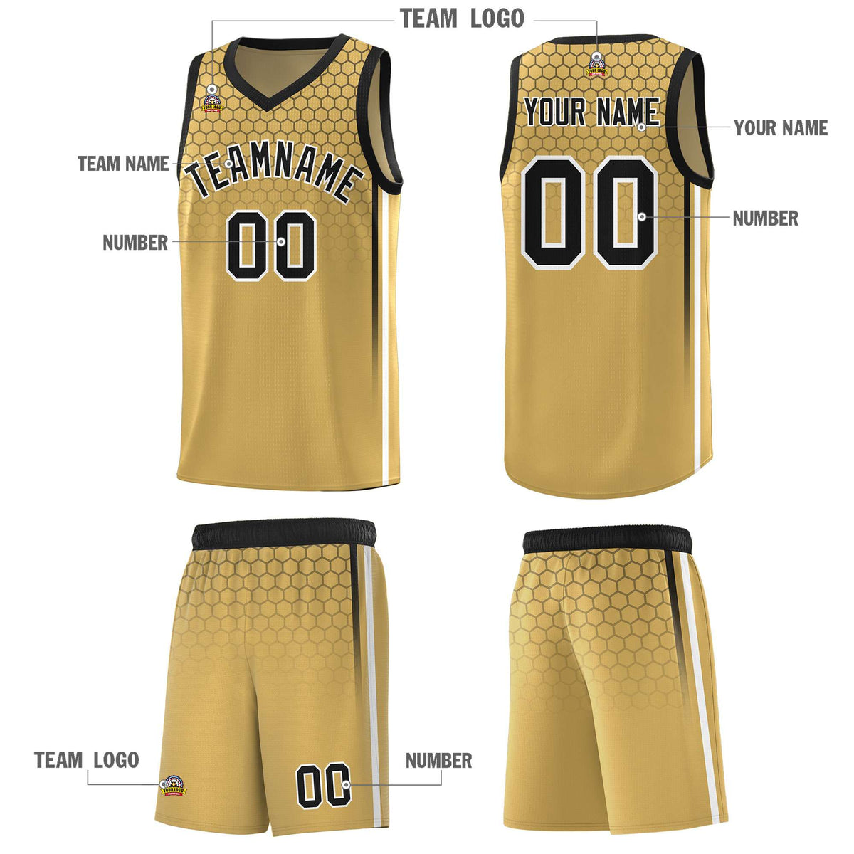 Custom Old Gold Personalized Honeycomb Pattern Sports Uniform Basketball Jersey