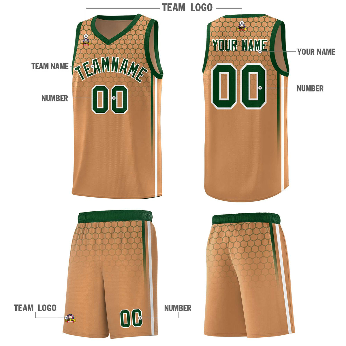 Custom Light Brown Personalized Honeycomb Pattern Sports Uniform Basketball Jersey