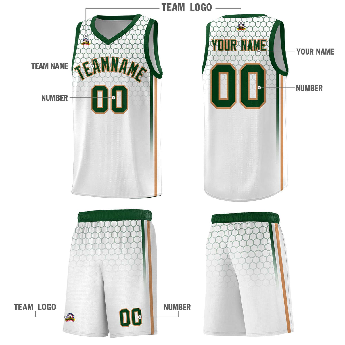 Custom White Personalized Honeycomb Pattern Sports Uniform Basketball Jersey