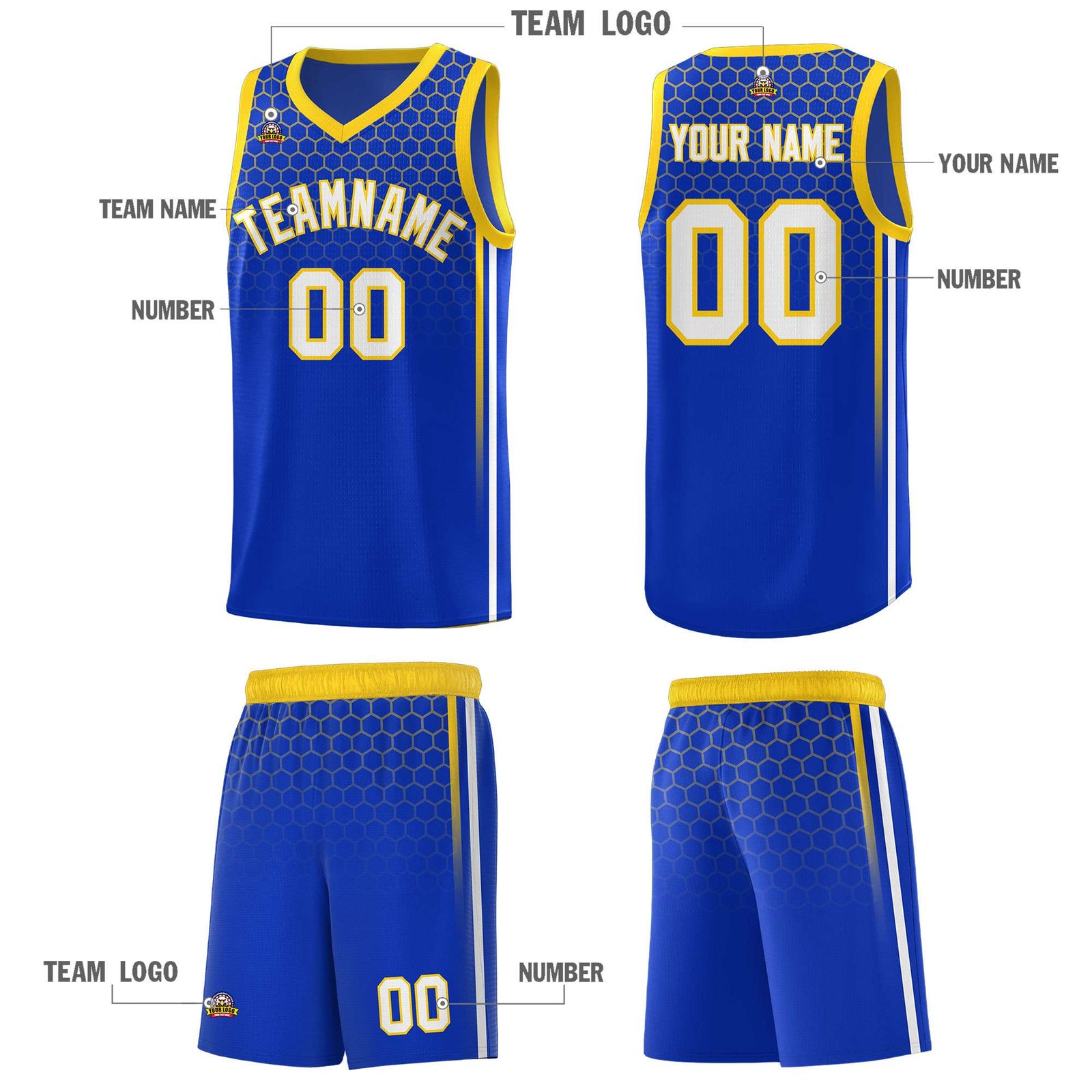 Custom Royal Personalized Honeycomb Pattern Sports Uniform Basketball Jersey