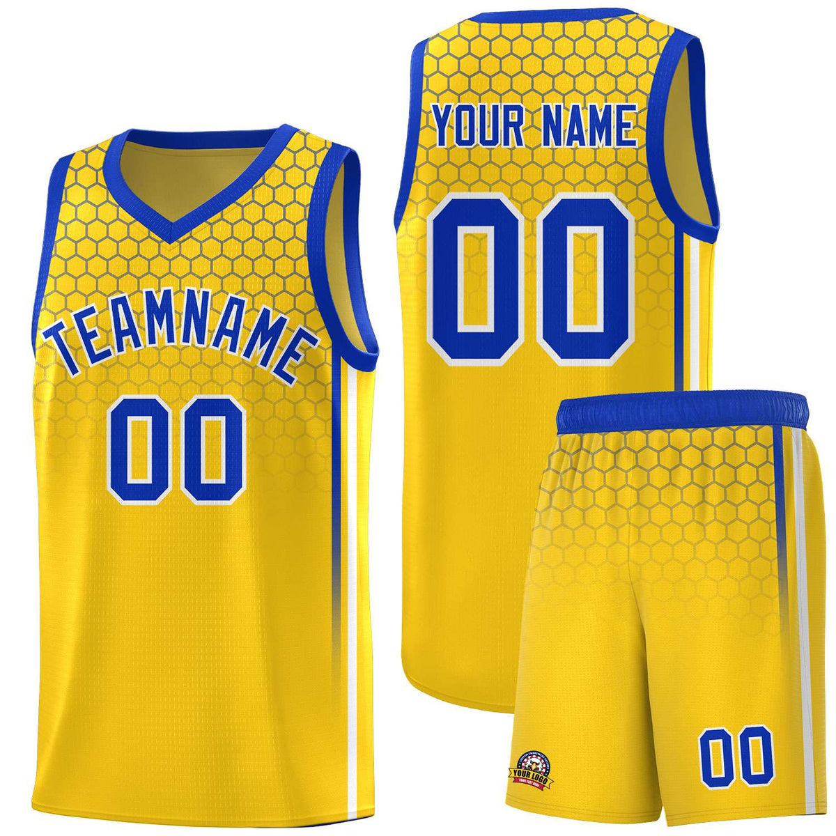 Custom Gold Personalized Honeycomb Pattern Sports Uniform Basketball Jersey