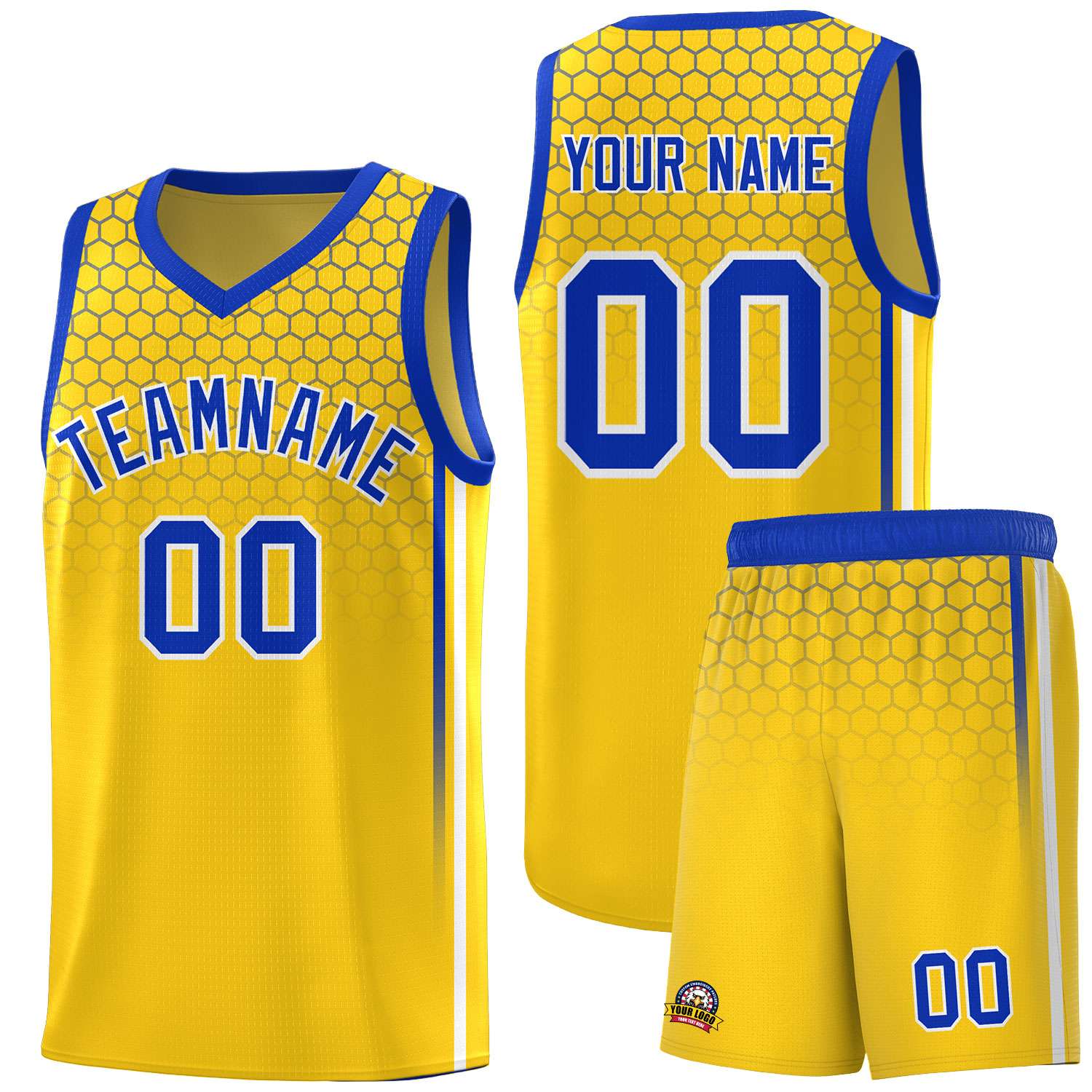 Custom Gold Personalized Honeycomb Pattern Sports Uniform Basketball Jersey