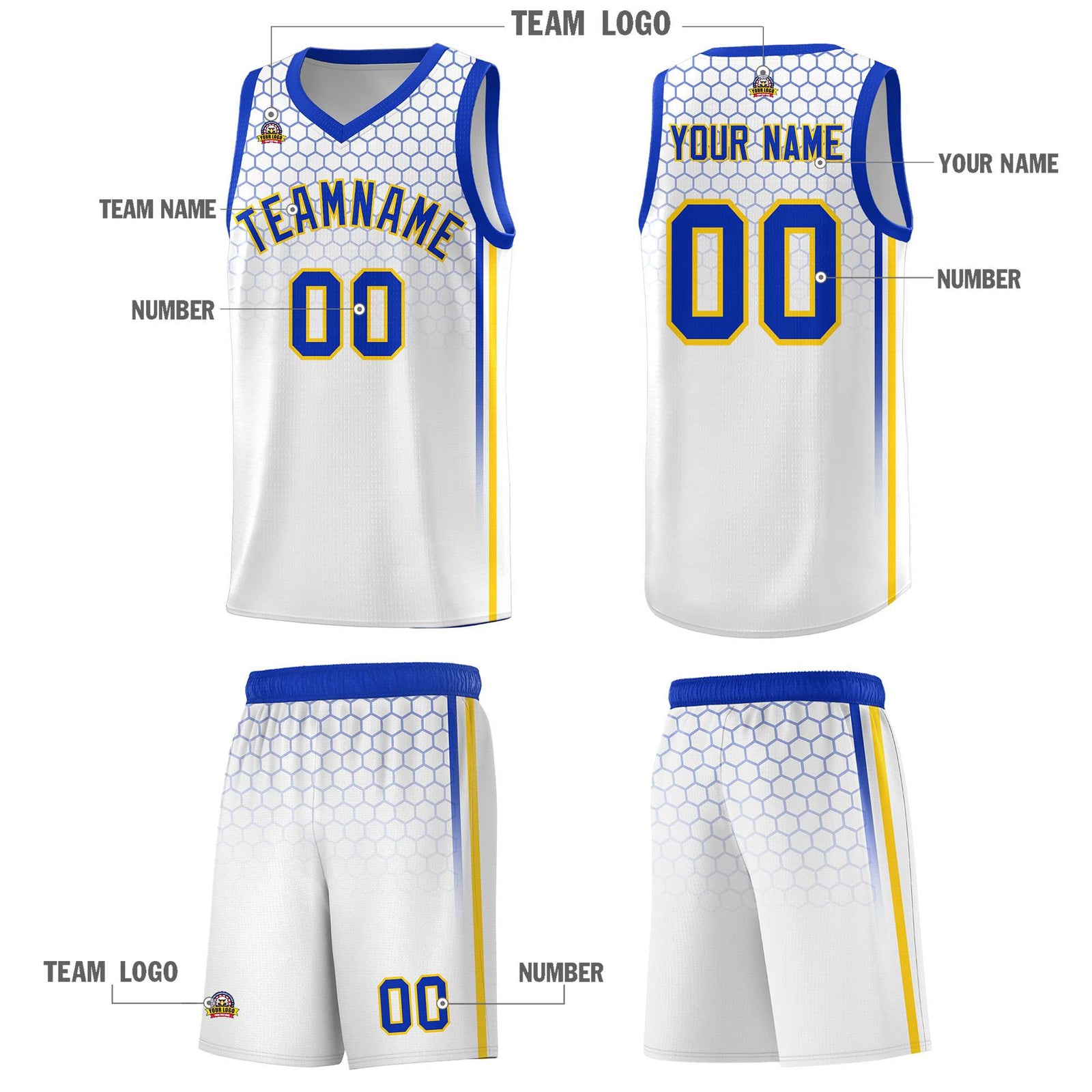 Custom White Personalized Honeycomb Pattern Sports Uniform Basketball Jersey