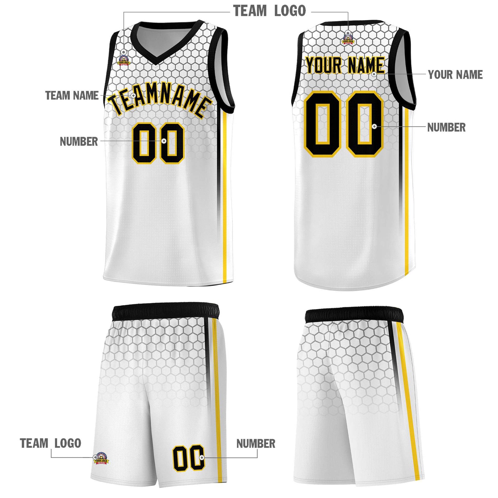 Custom White Personalized Honeycomb Pattern Sports Uniform Basketball Jersey