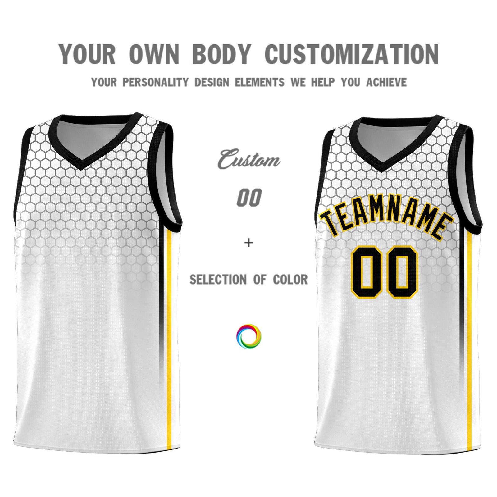 Custom White Personalized Honeycomb Pattern Sports Uniform Basketball Jersey