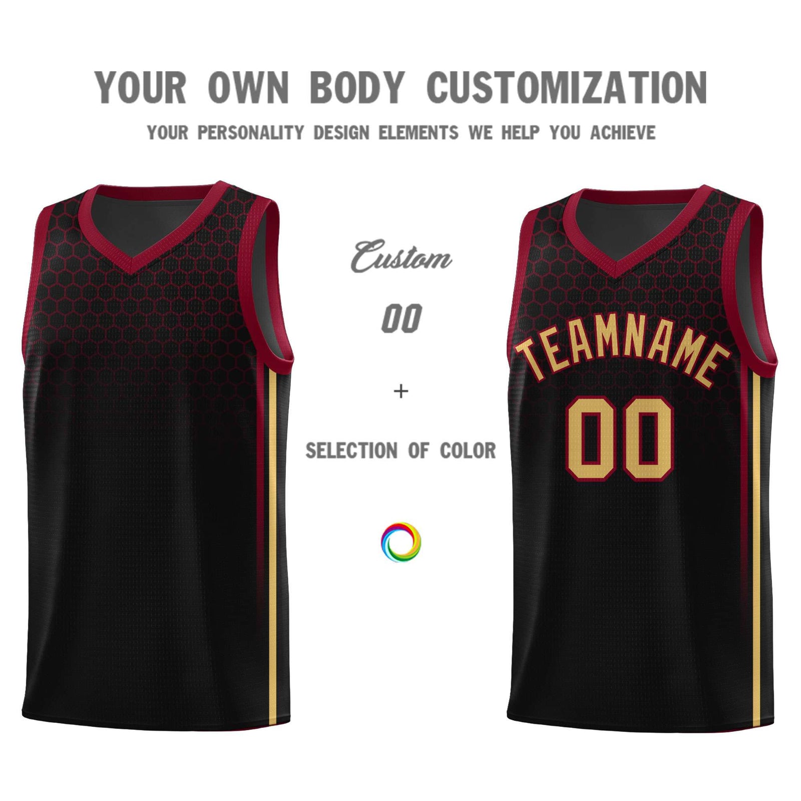 Custom Black Personalized Honeycomb Pattern Sports Uniform Basketball Jersey