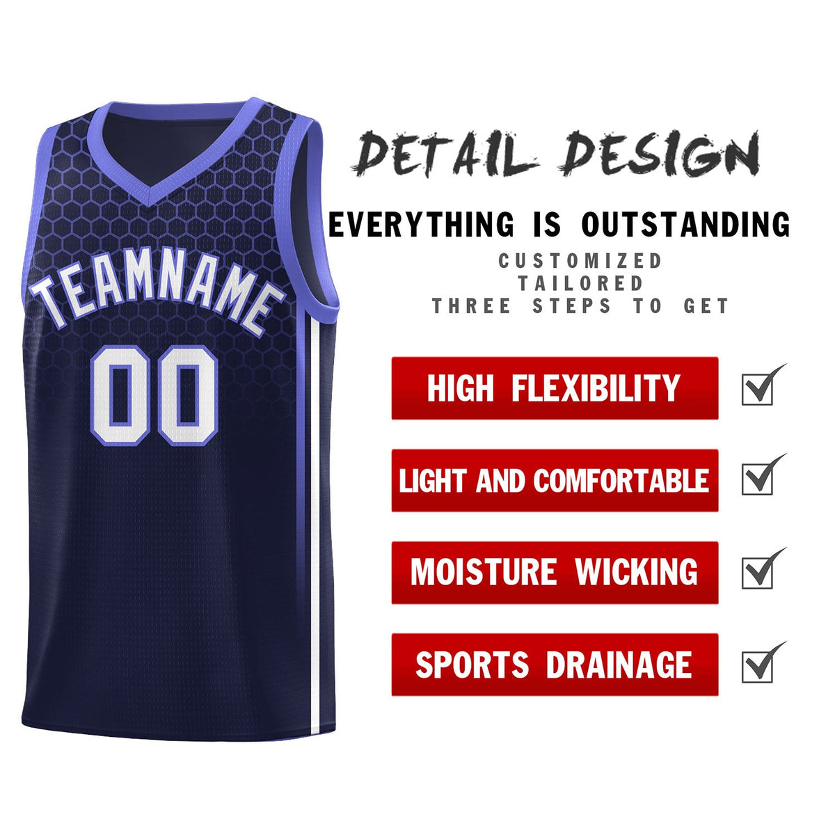 Custom Navy Personalized Honeycomb Pattern Sports Uniform Basketball Jersey
