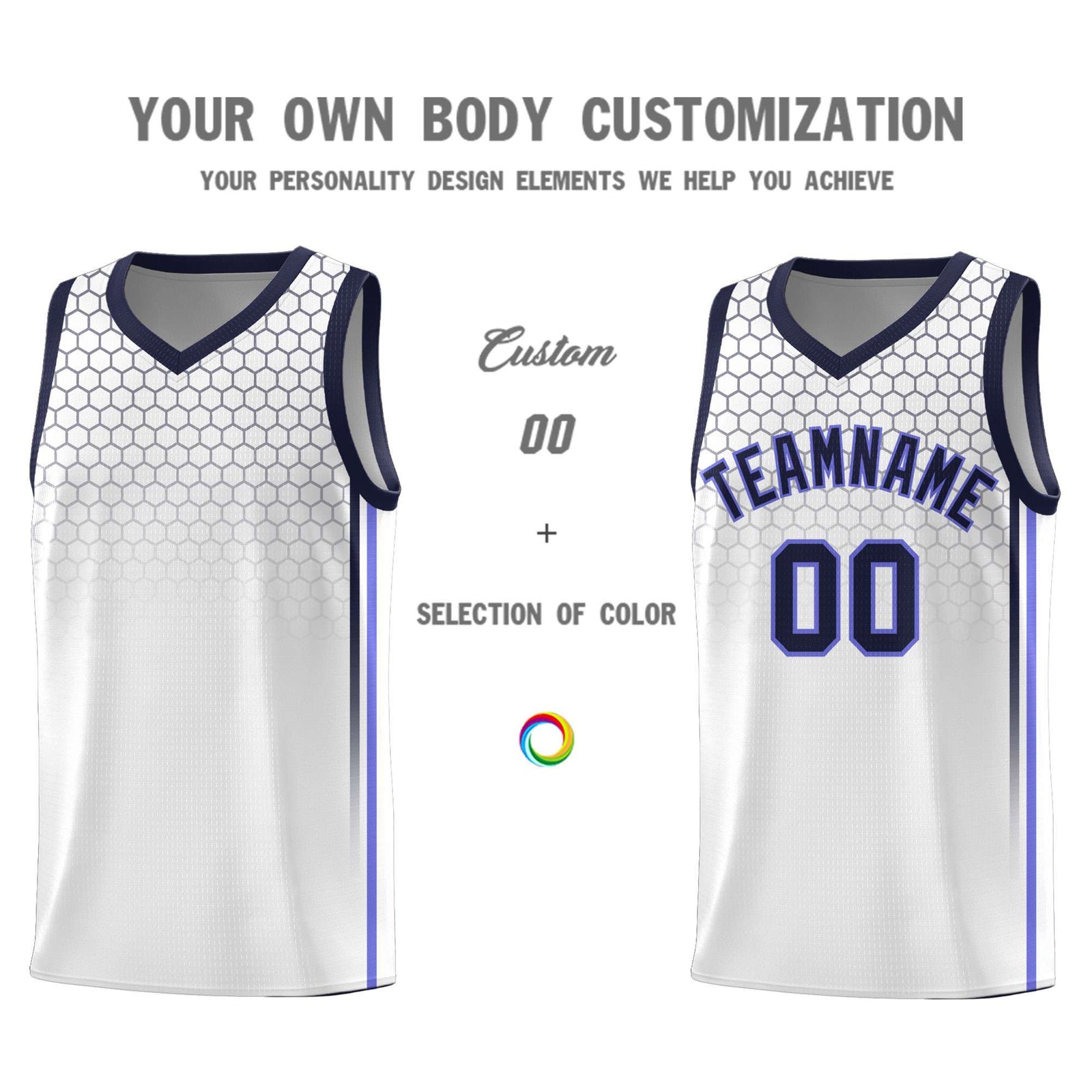 Custom White Personalized Honeycomb Pattern Sports Uniform Basketball Jersey