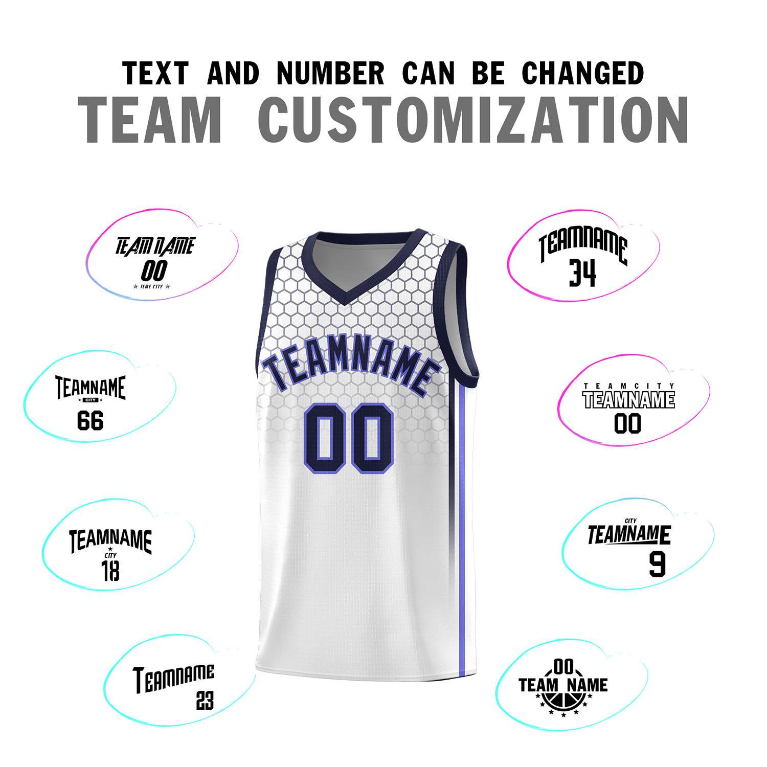 Custom White Personalized Honeycomb Pattern Sports Uniform Basketball Jersey