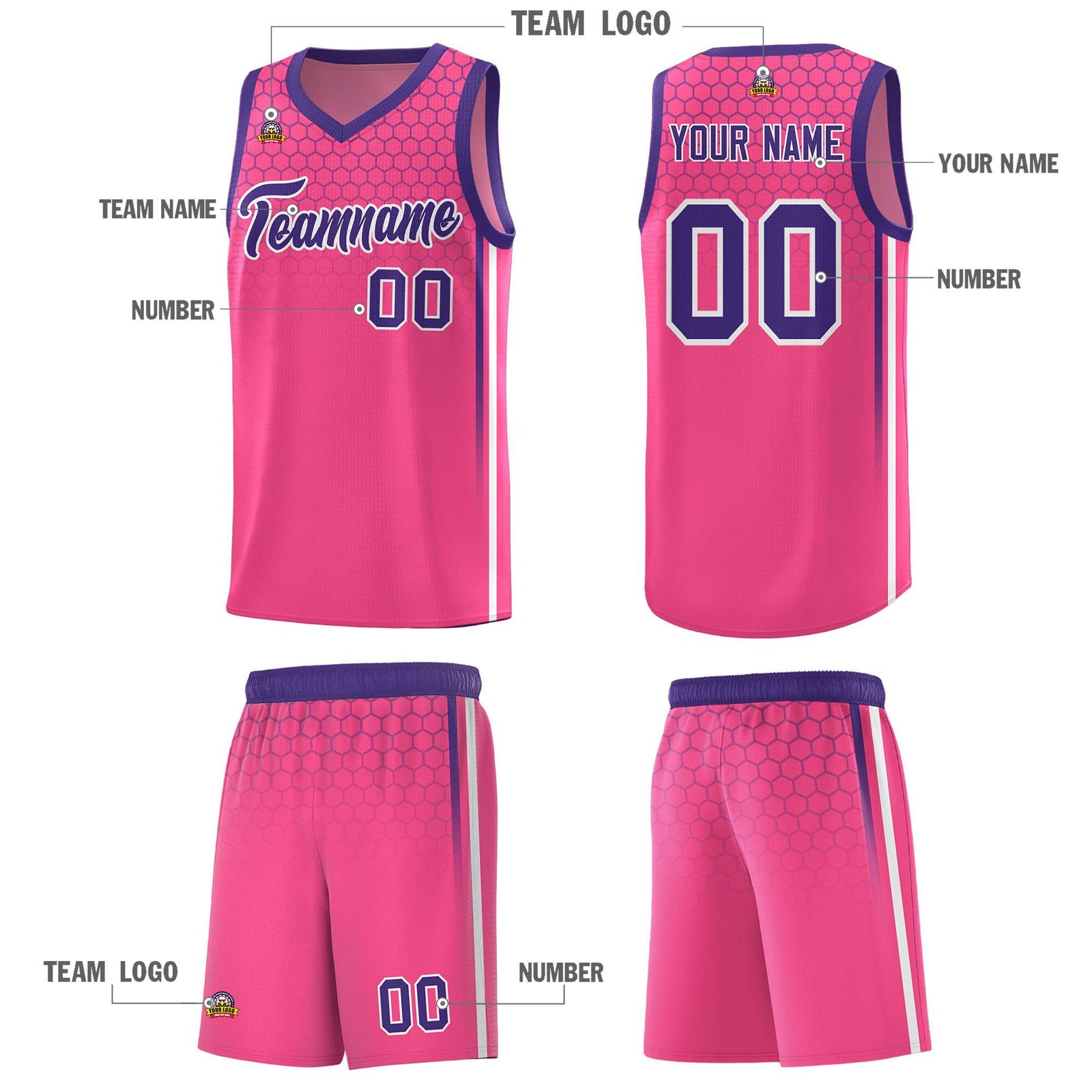 Custom Pink Personalized Honeycomb Pattern Sports Uniform Basketball Jersey