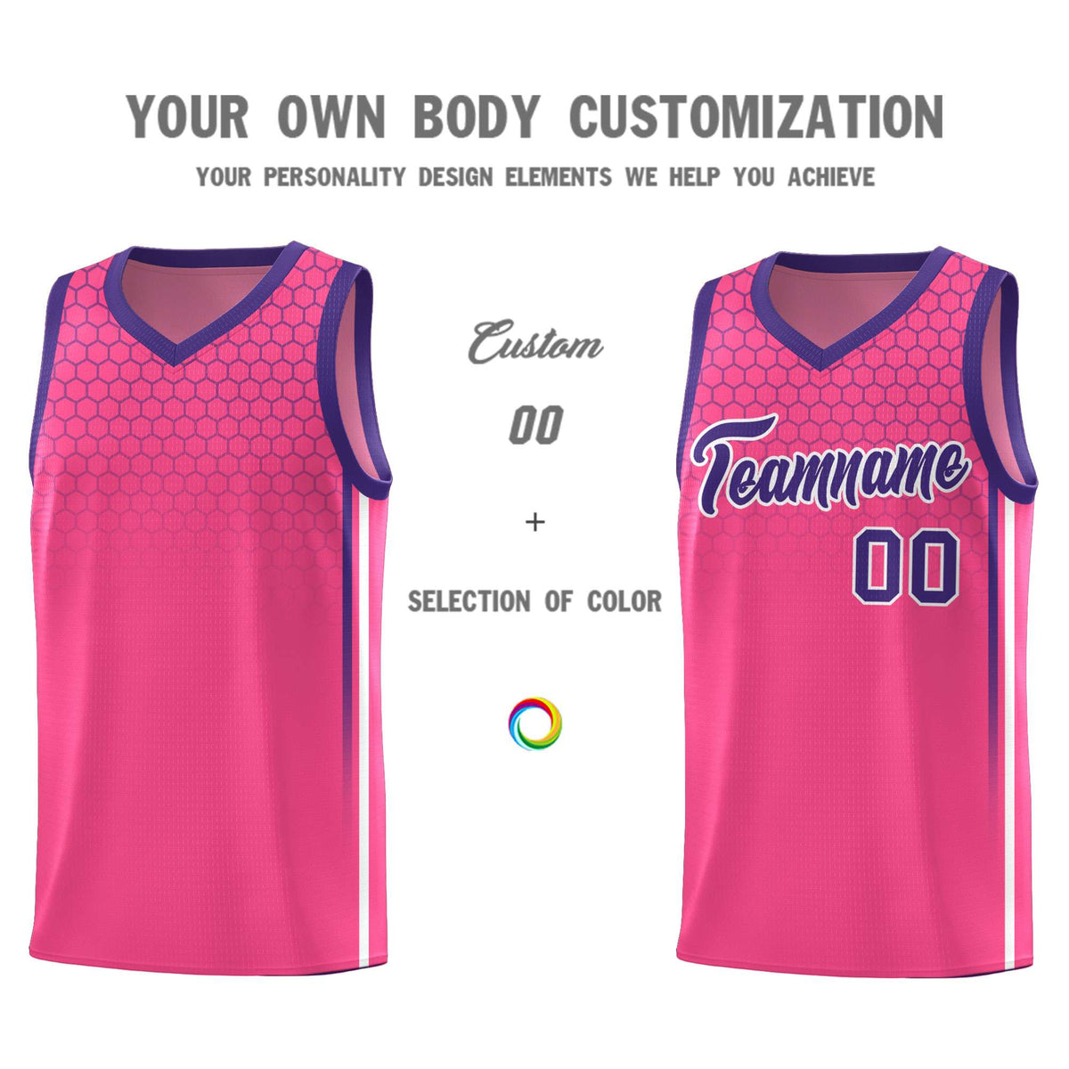Custom Pink Personalized Honeycomb Pattern Sports Uniform Basketball Jersey