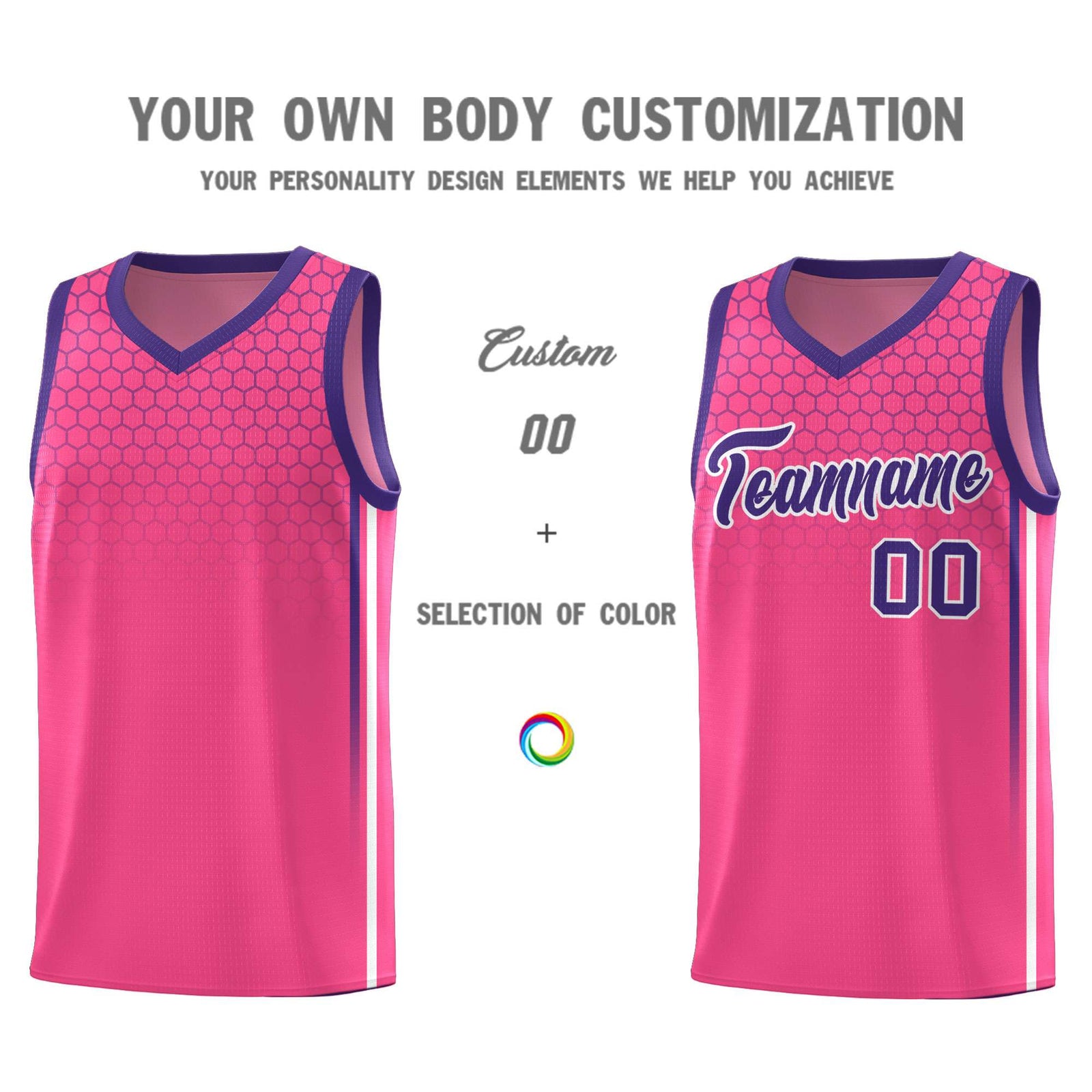 Custom Pink Personalized Honeycomb Pattern Sports Uniform Basketball Jersey