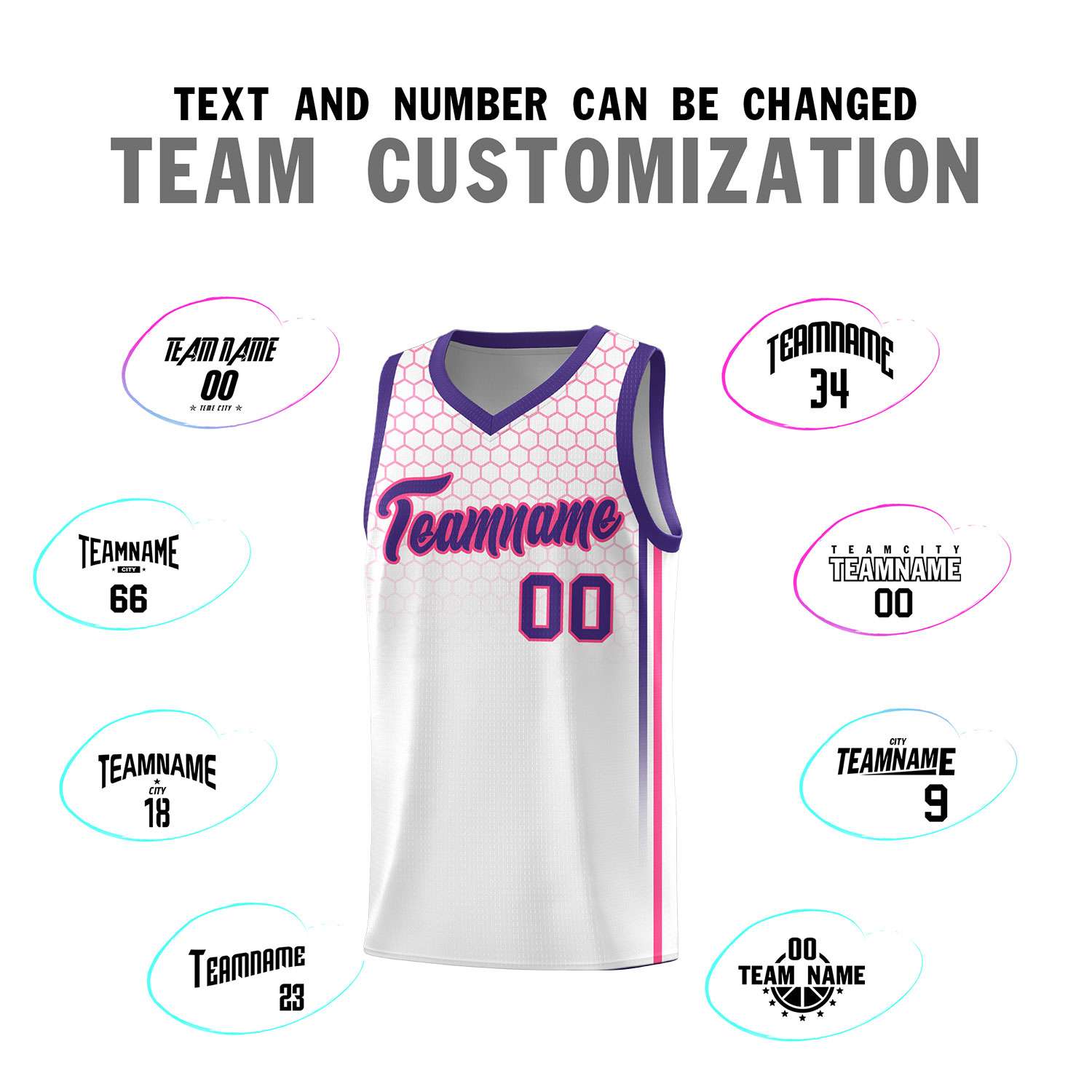 Custom White Personalized Honeycomb Pattern Sports Uniform Basketball Jersey