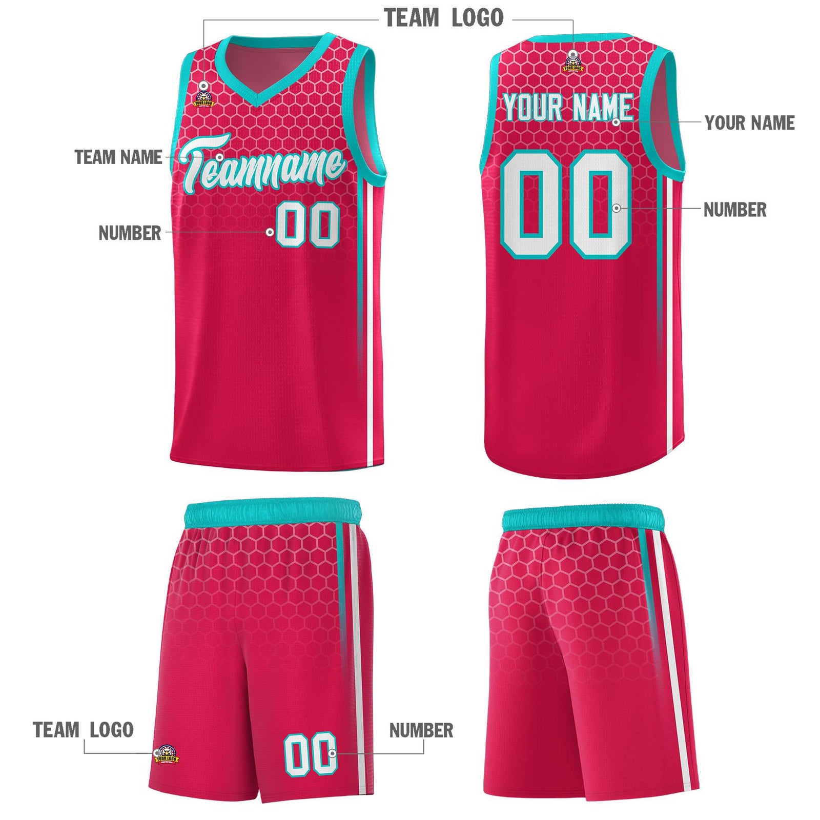 Custom Red Personalized Honeycomb Pattern Sports Uniform Basketball Jersey