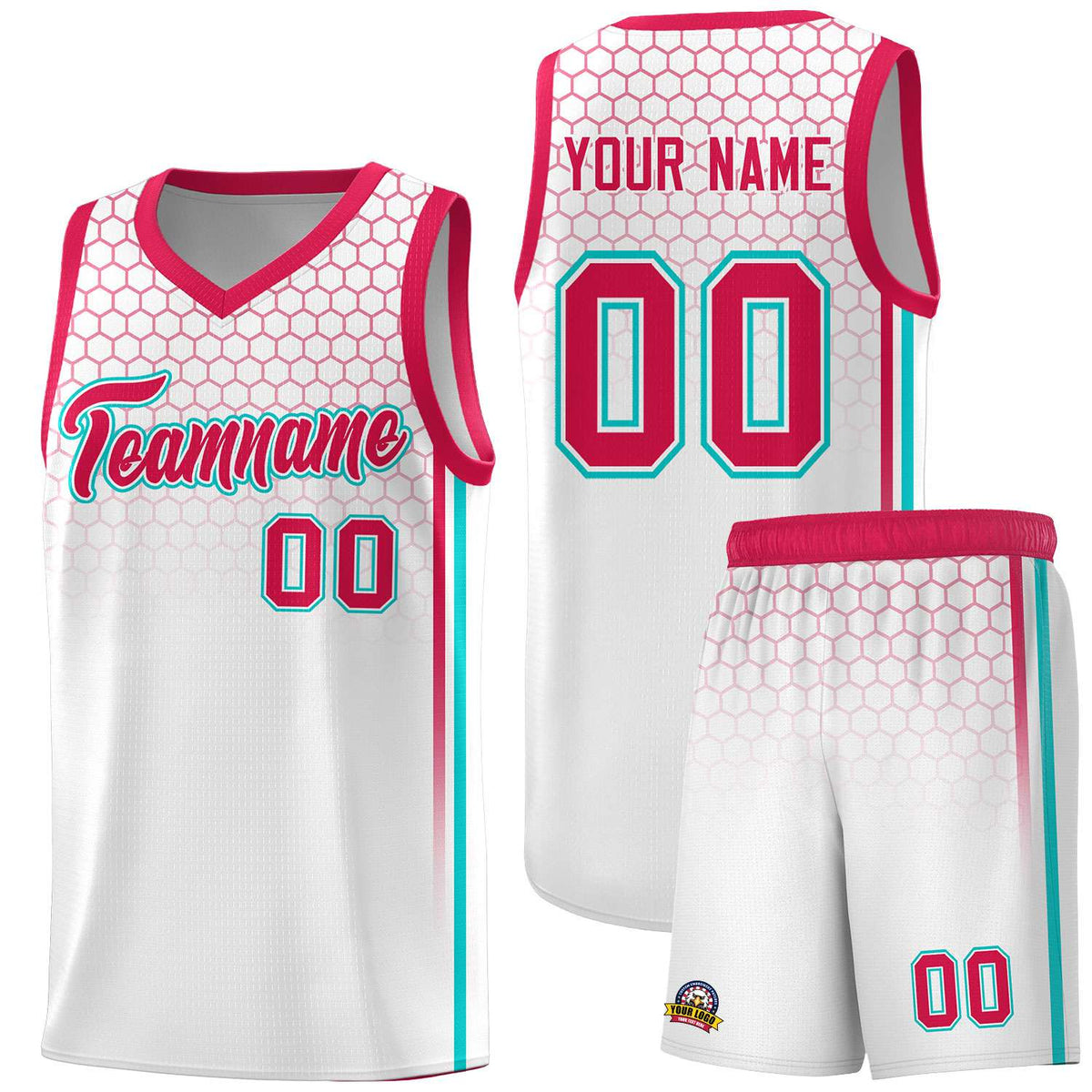 Custom White Personalized Honeycomb Pattern Sports Uniform Basketball Jersey