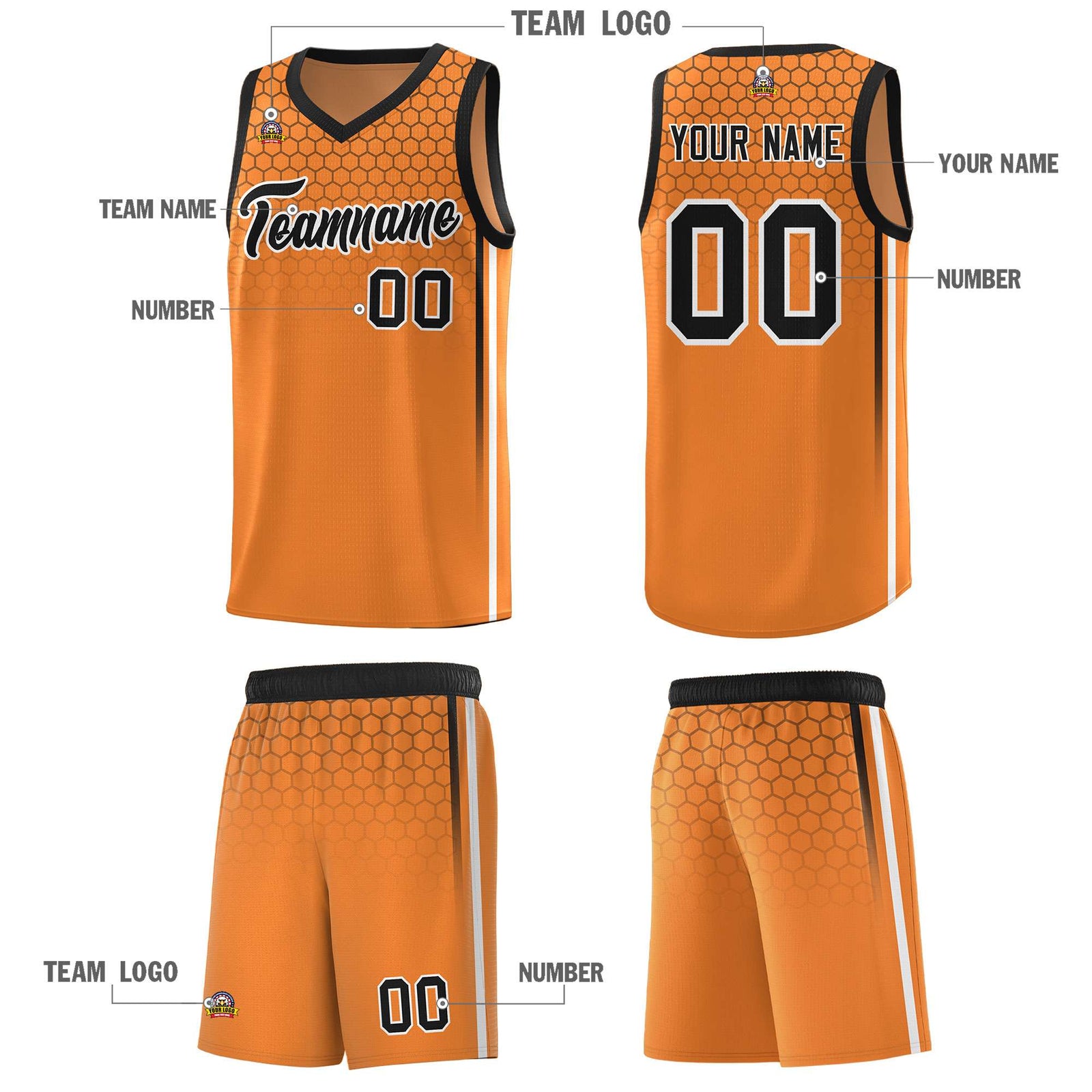 Custom Gold Orange Personalized Honeycomb Pattern Sports Uniform Basketball Jersey