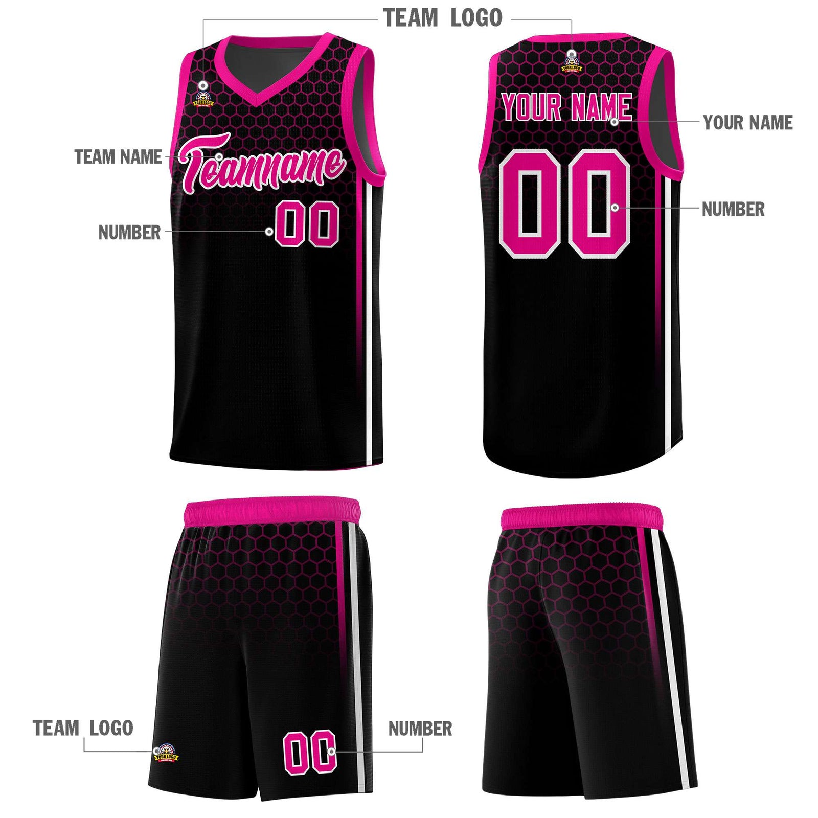 Custom Black Personalized Honeycomb Pattern Sports Uniform Basketball Jersey