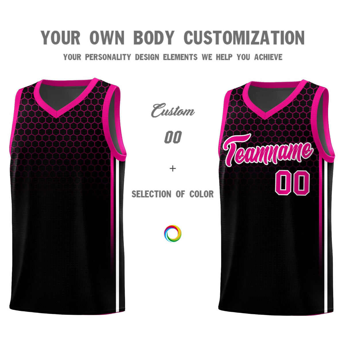 Custom Black Personalized Honeycomb Pattern Sports Uniform Basketball Jersey