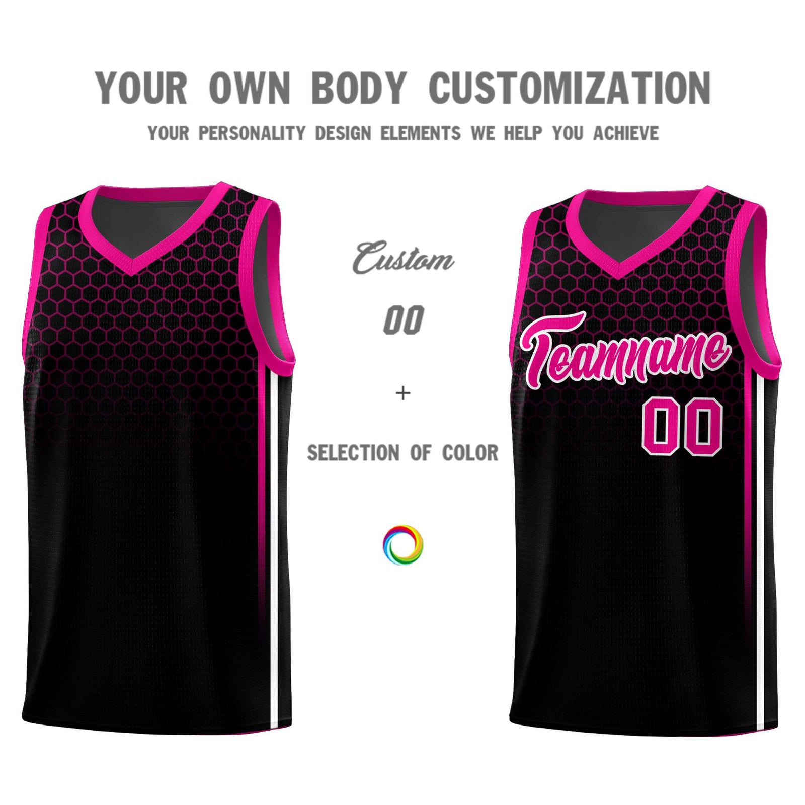 Custom Black Personalized Honeycomb Pattern Sports Uniform Basketball Jersey