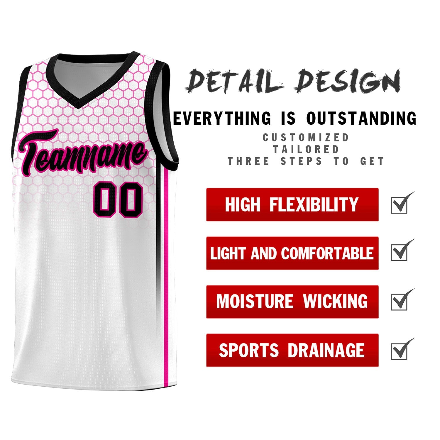 Custom White Personalized Honeycomb Pattern Sports Uniform Basketball Jersey