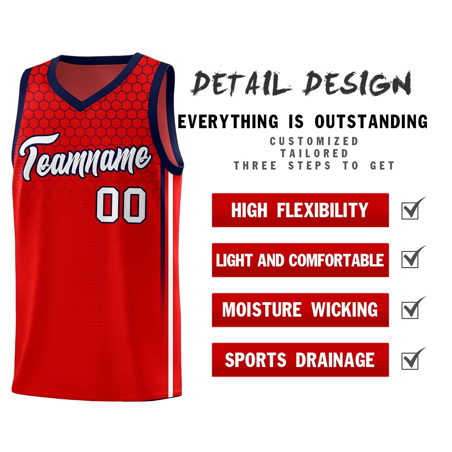 Custom Red Personalized Honeycomb Pattern Sports Uniform Basketball Jersey