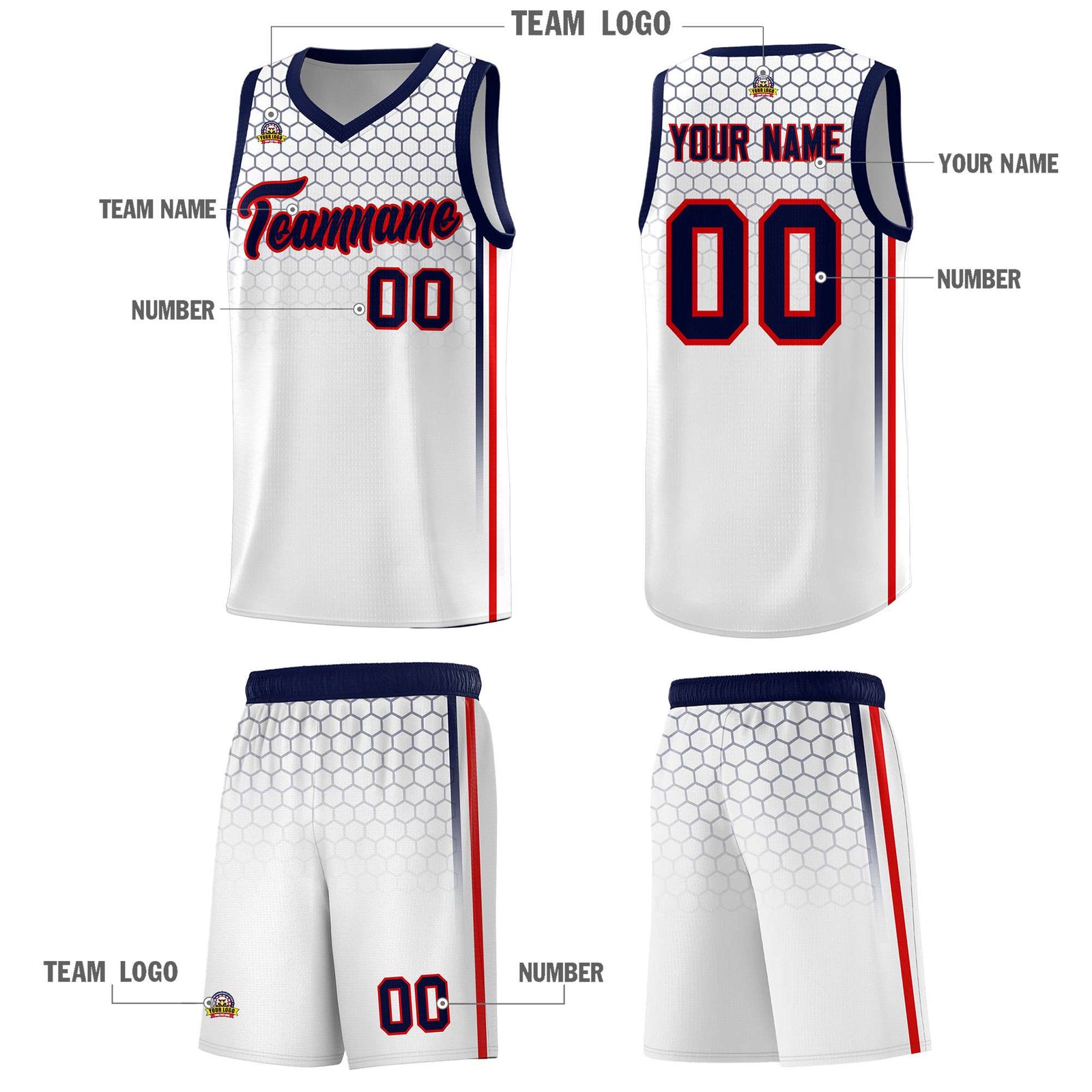 Custom White Personalized Honeycomb Pattern Sports Uniform Basketball Jersey