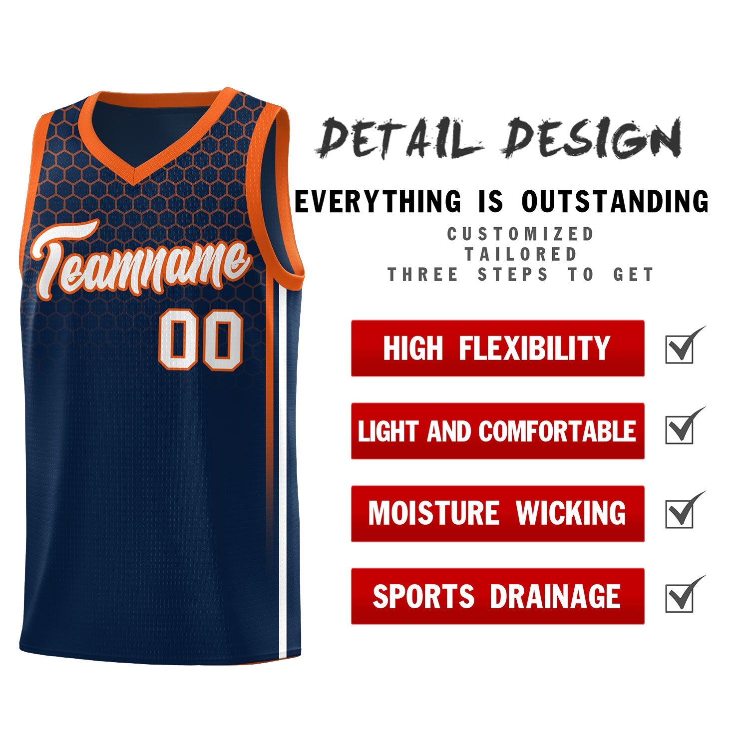 Custom Navy Personalized Honeycomb Pattern Sports Uniform Basketball Jersey