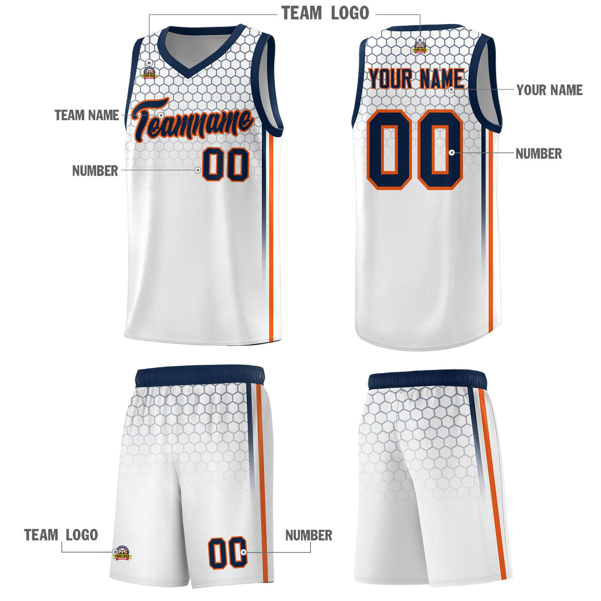 Custom White Personalized Honeycomb Pattern Sports Uniform Basketball Jersey