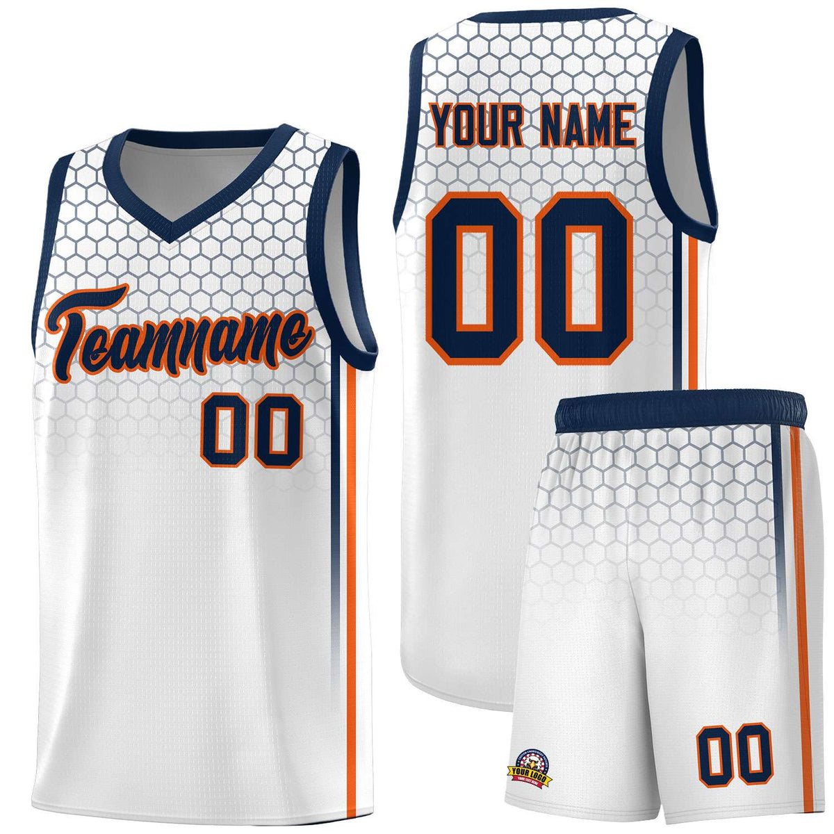 Custom White Personalized Honeycomb Pattern Sports Uniform Basketball Jersey