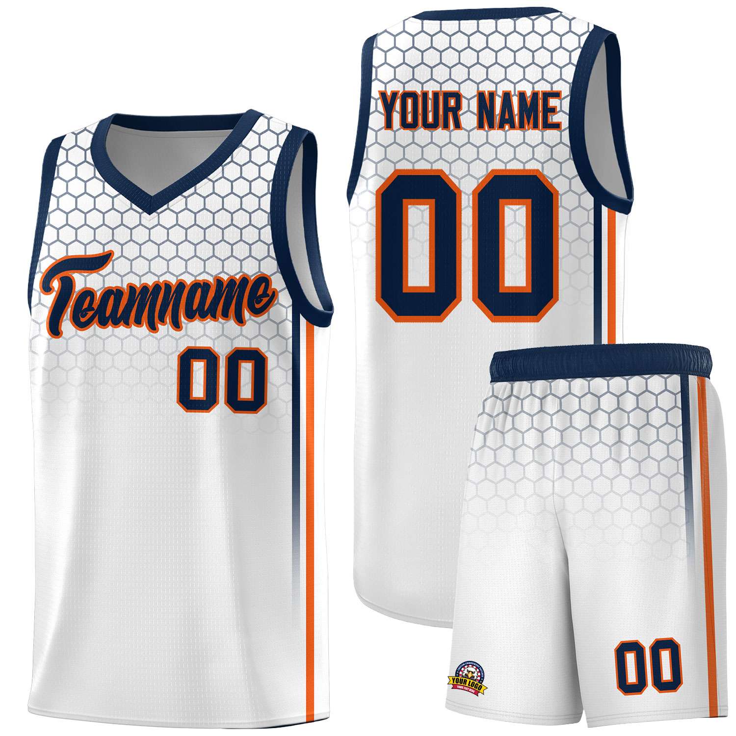 Custom White Personalized Honeycomb Pattern Sports Uniform Basketball Jersey
