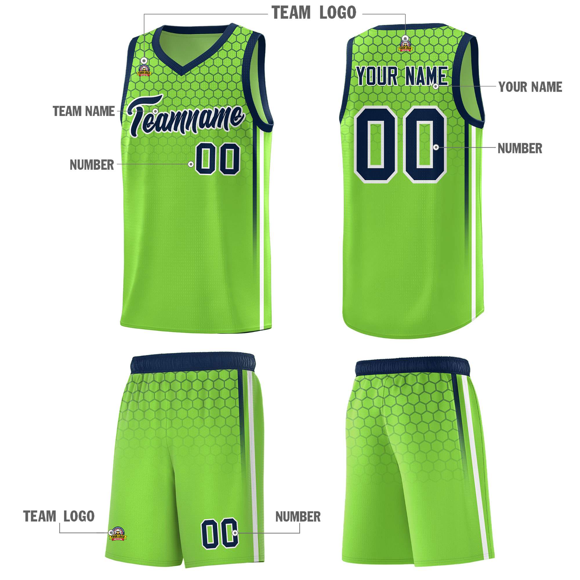 Custom Green Personalized Honeycomb Pattern Sports Uniform Basketball Jersey