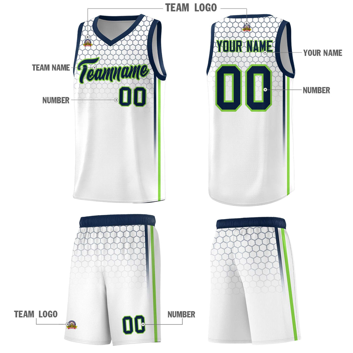 Custom White Personalized Honeycomb Pattern Sports Uniform Basketball Jersey