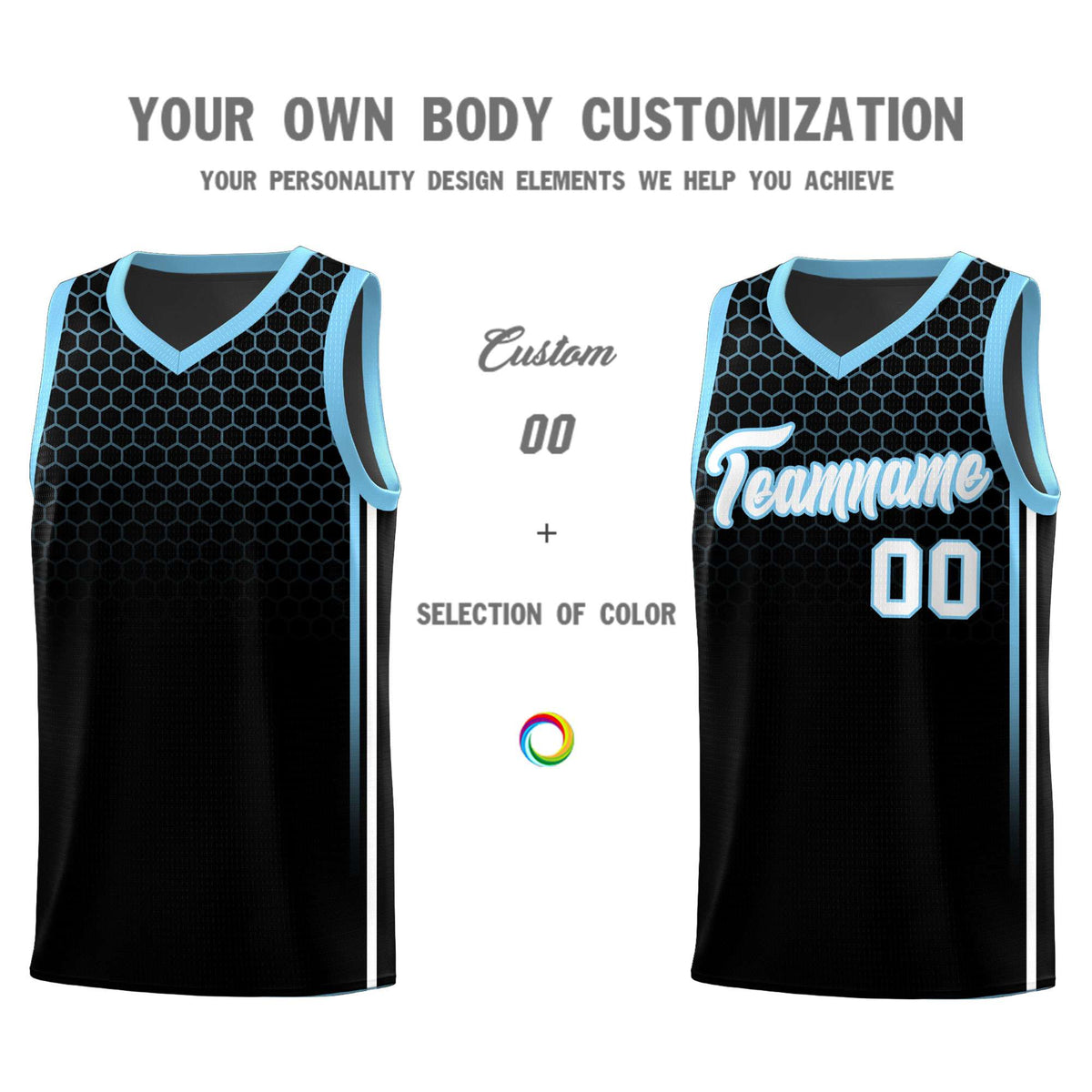 Custom Black Personalized Honeycomb Pattern Sports Uniform Basketball Jersey