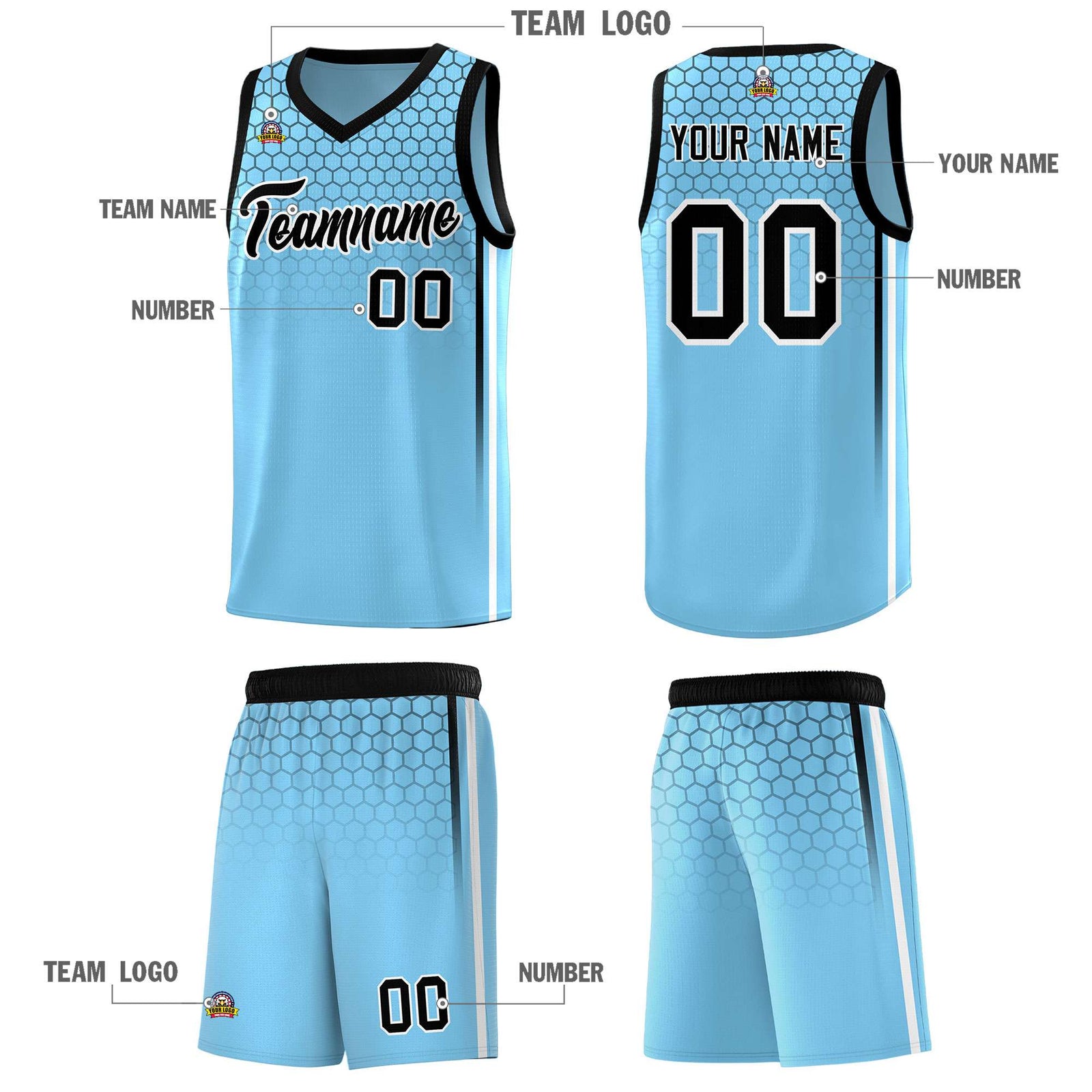 Custom Light Blue Personalized Honeycomb Pattern Sports Uniform Basketball Jersey