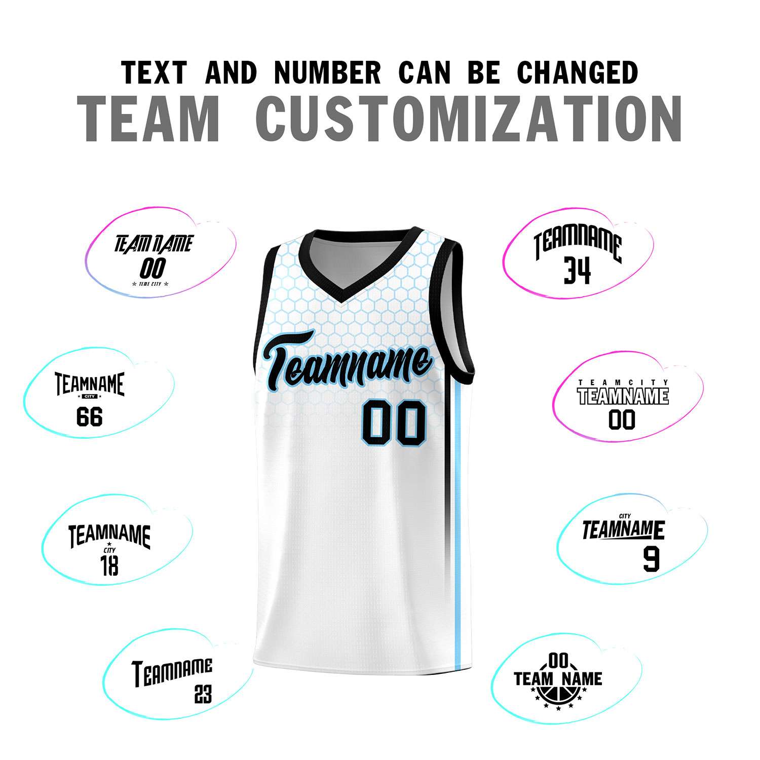 Custom White Personalized Honeycomb Pattern Sports Uniform Basketball Jersey