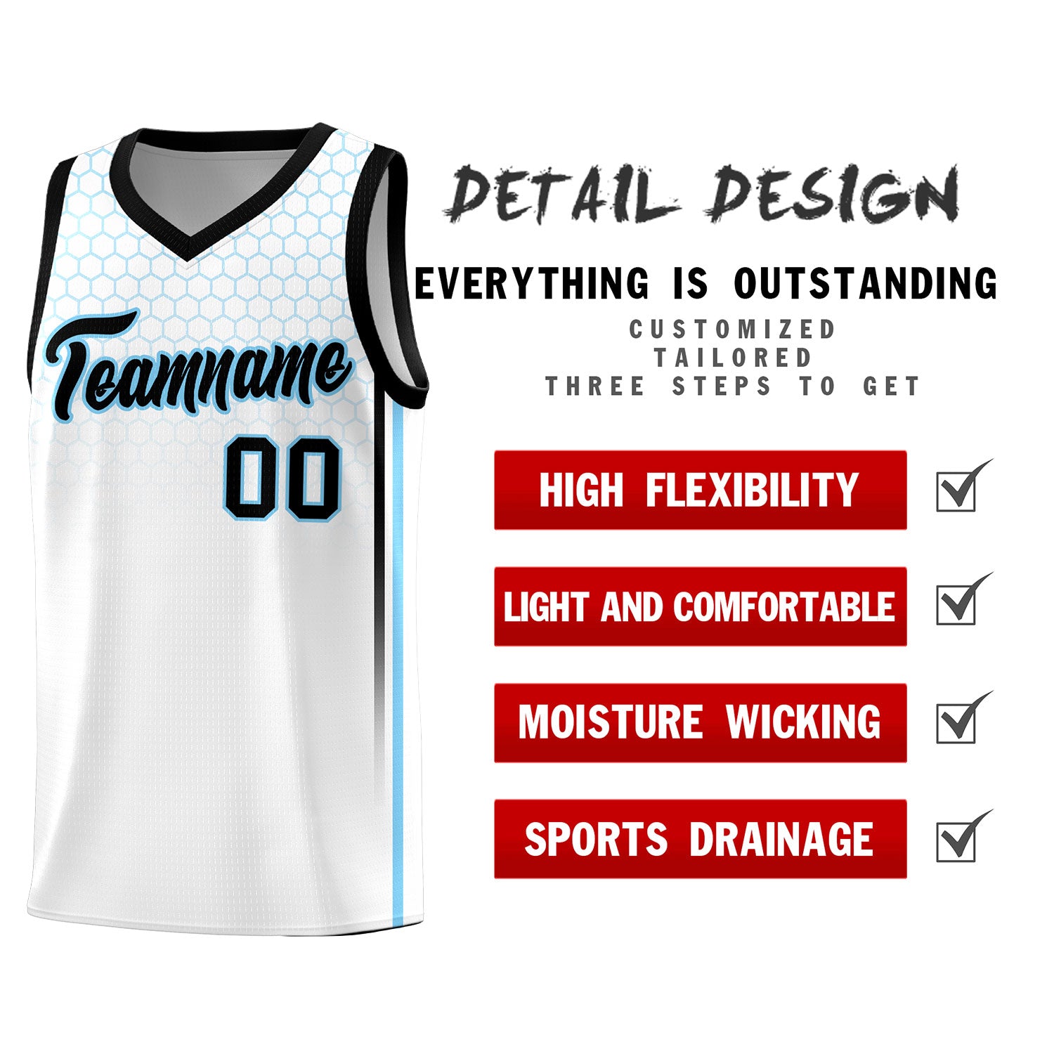 Custom White Personalized Honeycomb Pattern Sports Uniform Basketball Jersey