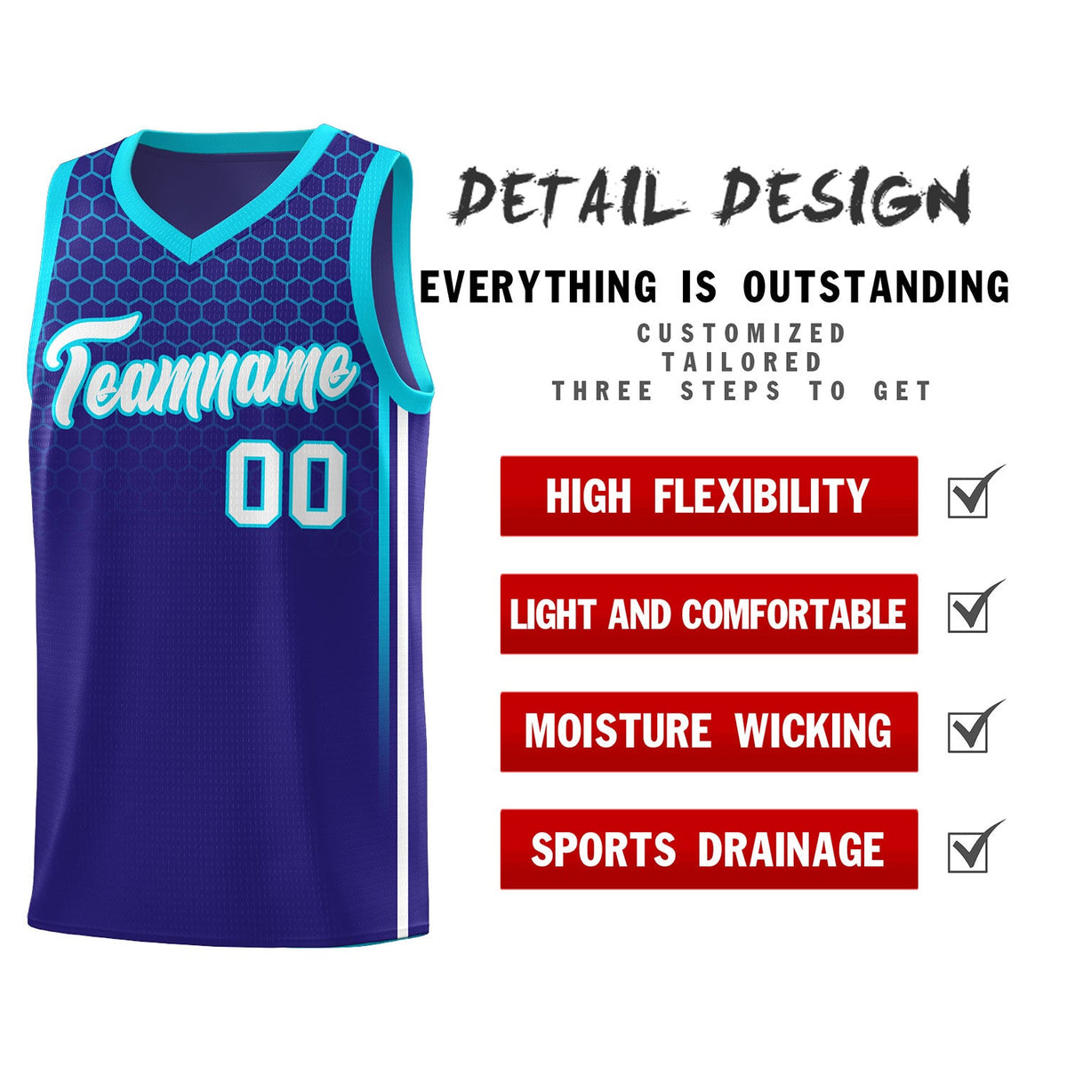 Custom Royal Personalized Honeycomb Pattern Sports Uniform Basketball Jersey