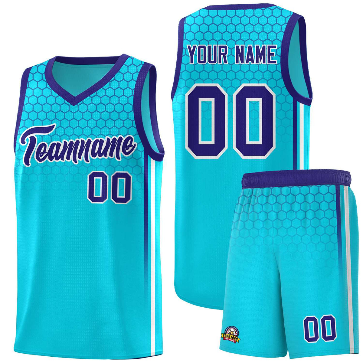 Custom Powder Blue Personalized Honeycomb Pattern Sports Uniform Basketball Jersey